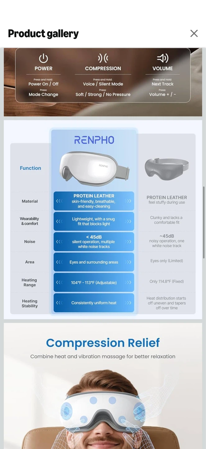 RENPHO Eye Massager - Heated Compression & Bluetooth Music - photo 2