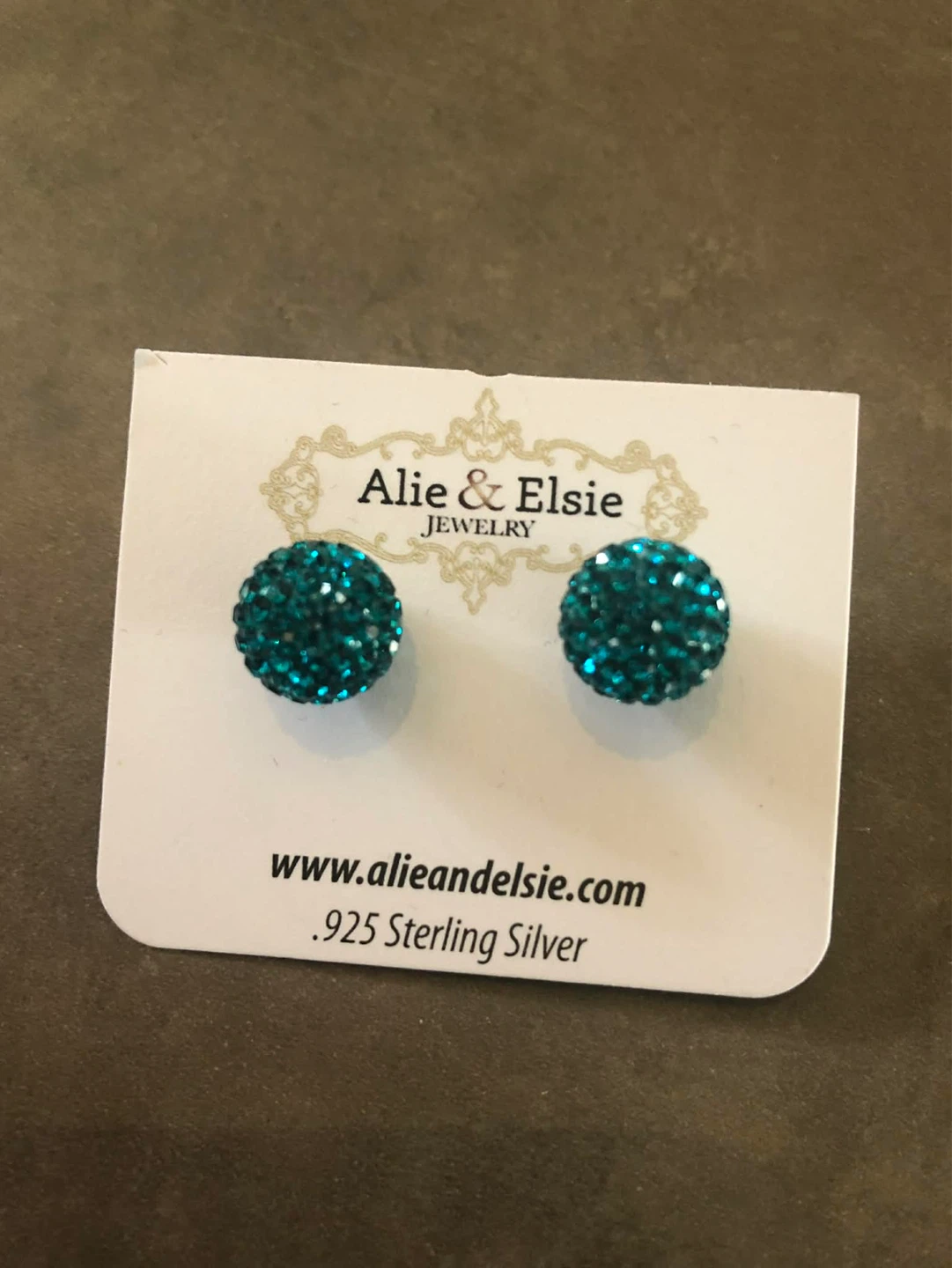 Alie & Elsie Teal Sparkle Ball Earrings .925 Sterling Silver