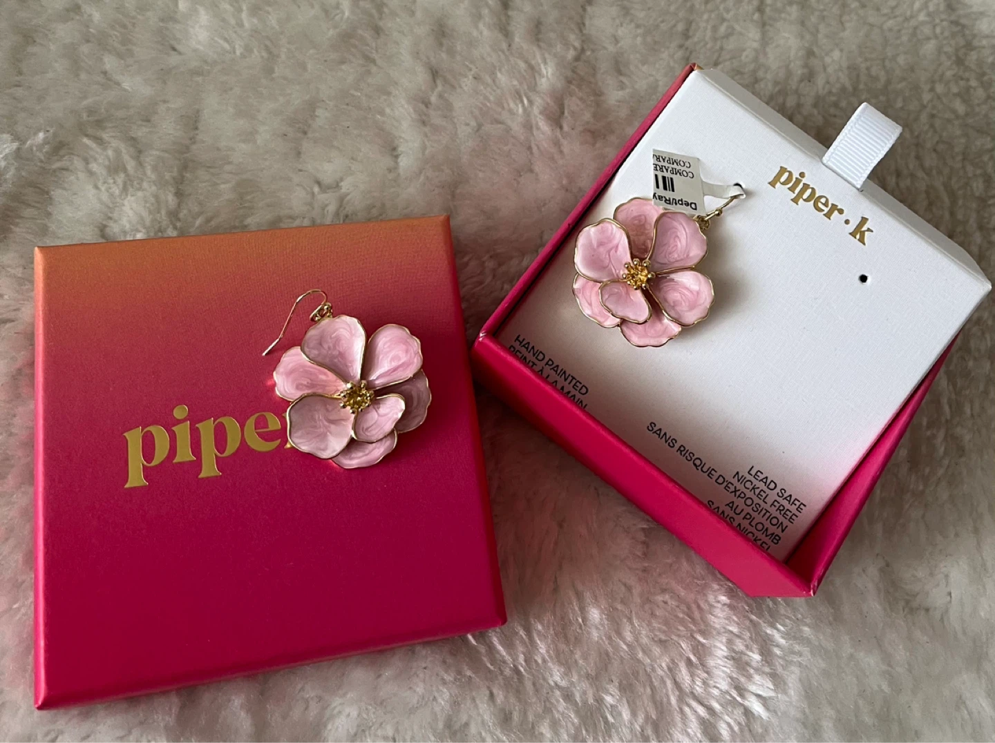 Piper K Hand Painted Pink Flower Earrings - photo 4