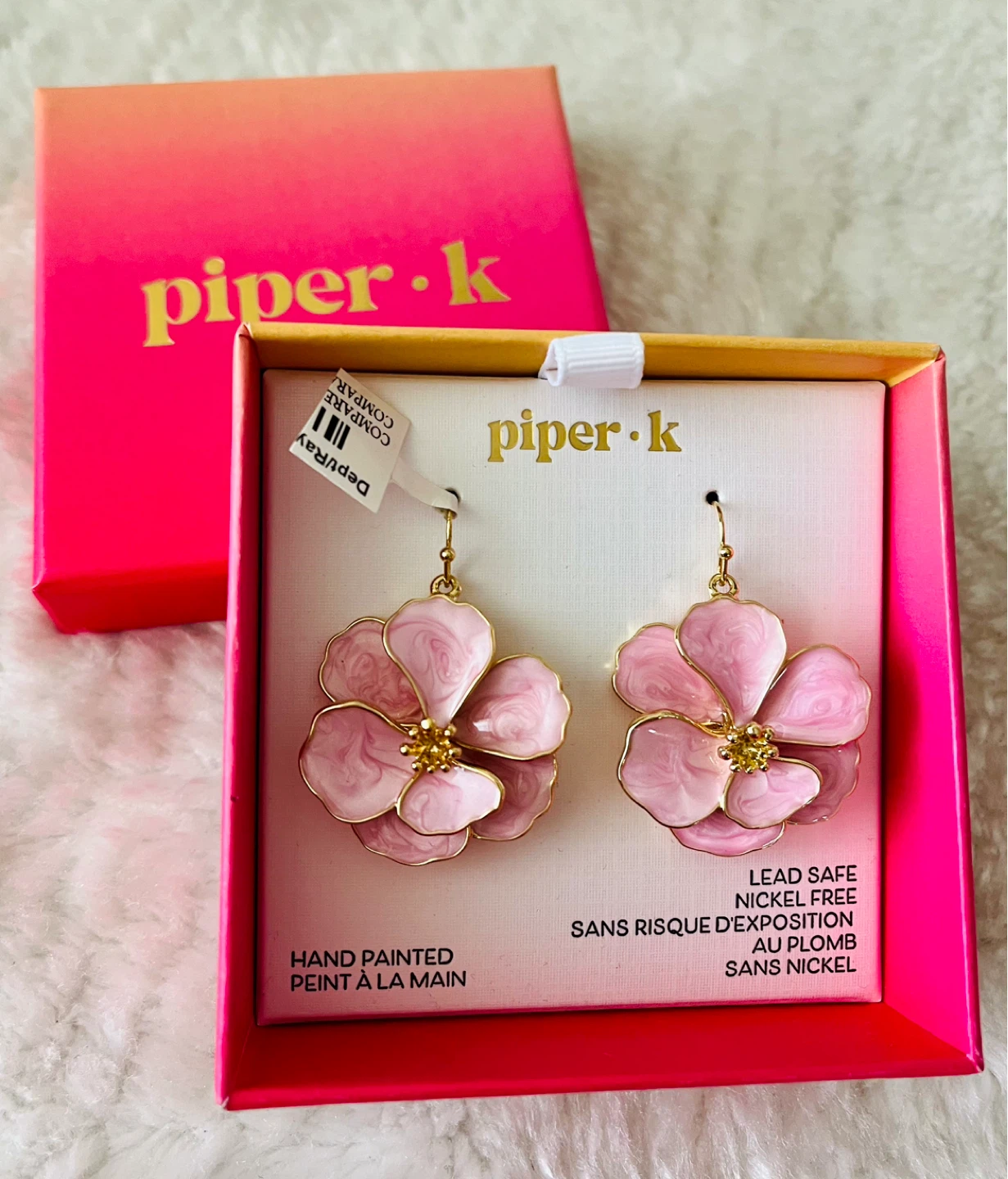 Piper K Hand Painted Pink Flower Earrings - photo 2