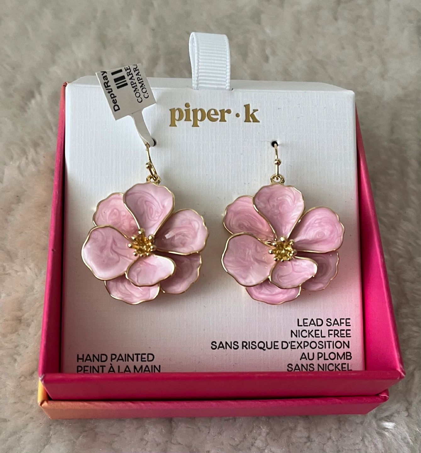 Piper K Hand Painted Pink Flower Earrings