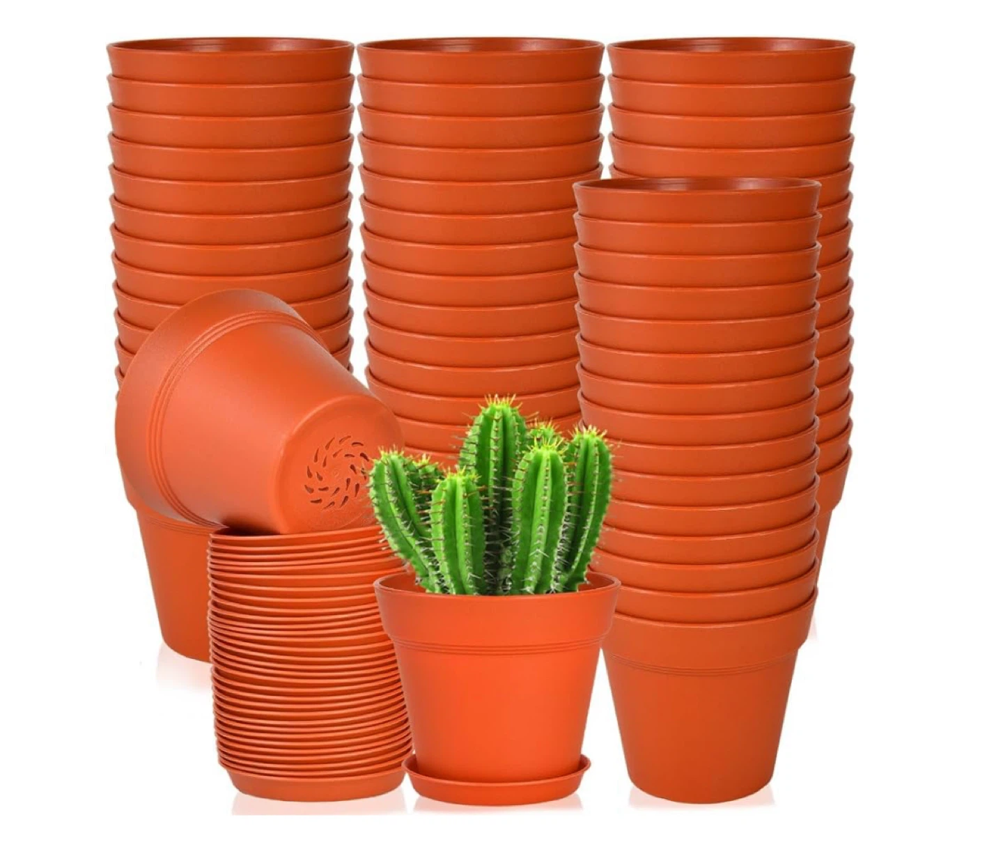 60 Pack Small Plastic Plant Pots with Saucers, 3.5 Inch