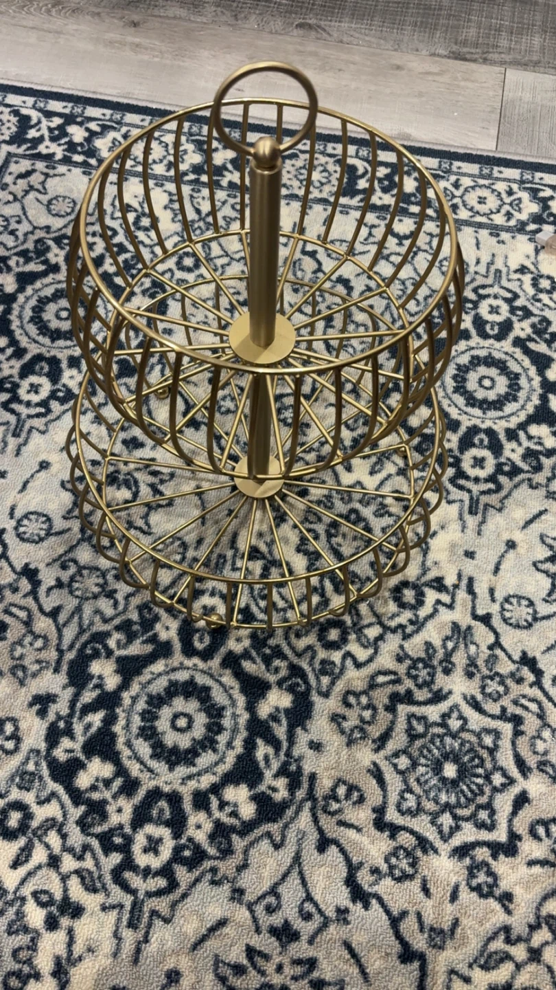 Gold 2-Tier Wire Fruit Basket Stand