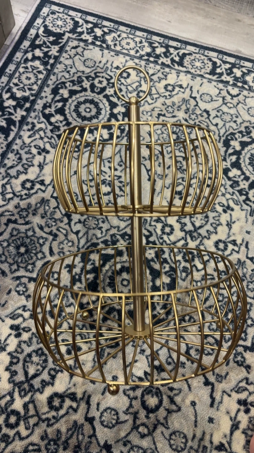 Gold 2-Tier Wire Fruit Basket Stand - photo 2