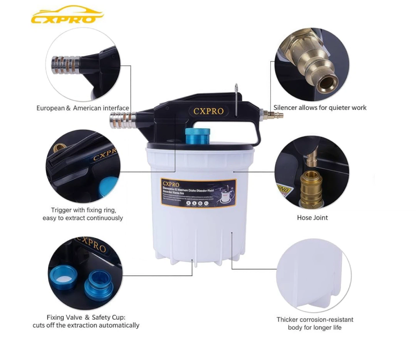 CXPRO 2L Pneumatic Vacuum Brake Bleeder Fluid Extractor Pump Kit - photo 3