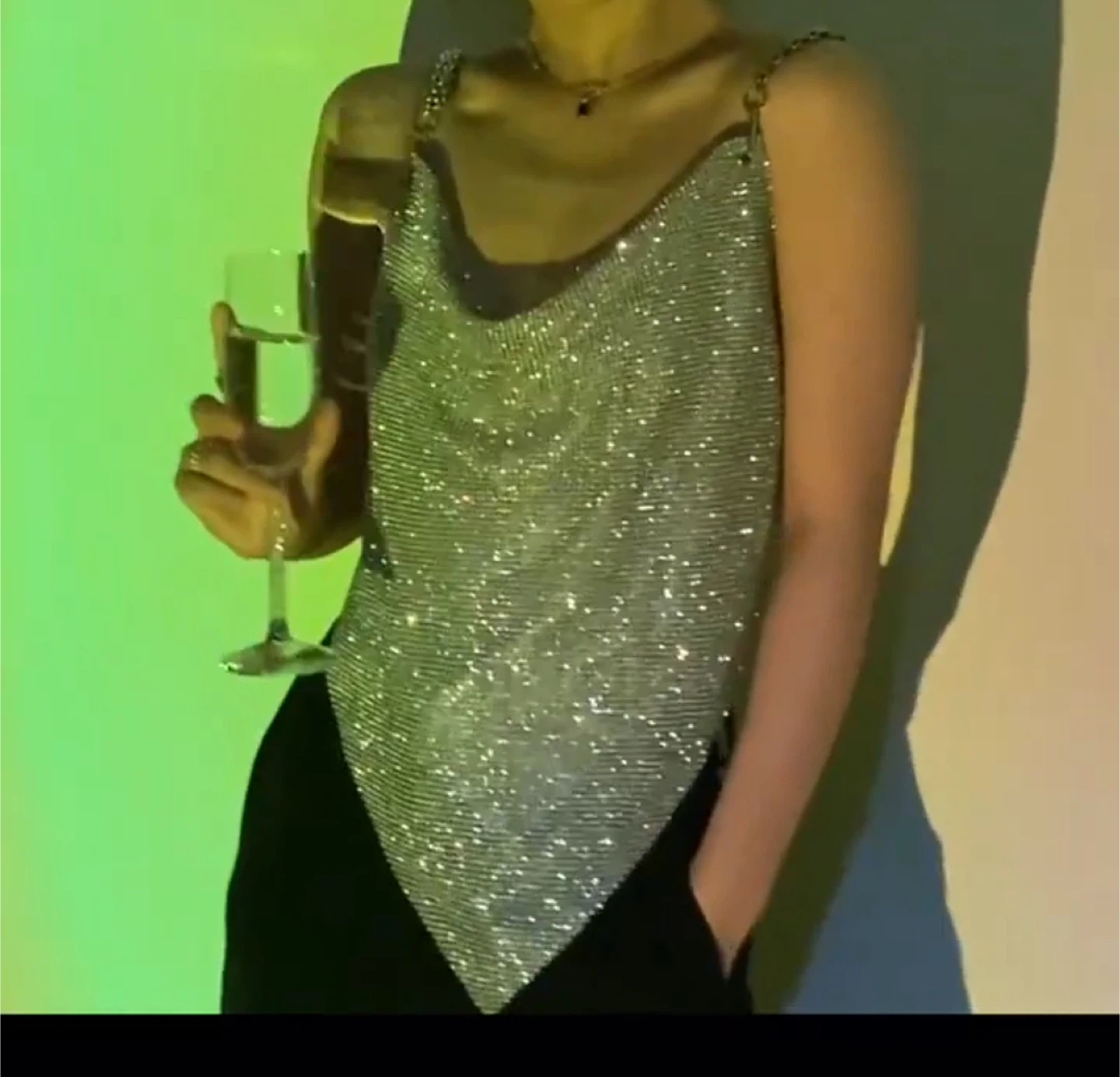 Sparkly Silver Chainmail Halter Top