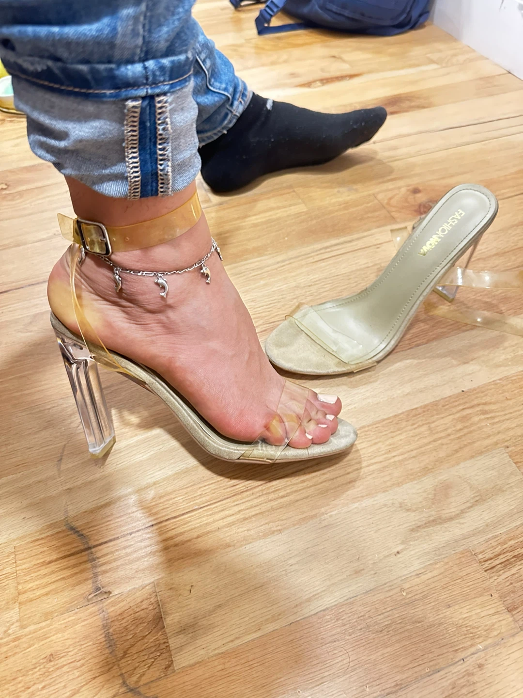 Fashion Nova Clear Block Heel Sandals