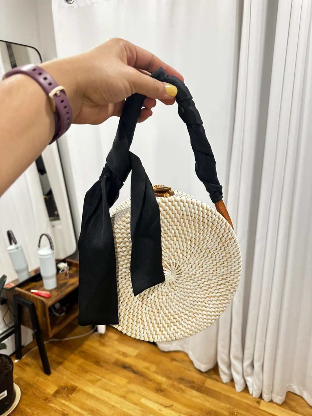 Straw Studios White Woven Round Bag
