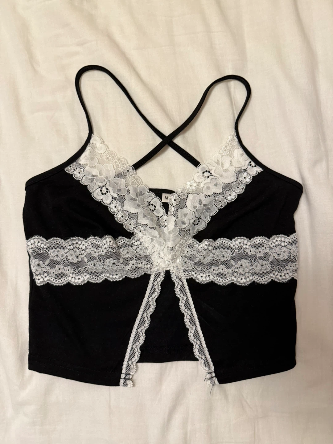 Black lace trim crop tank top