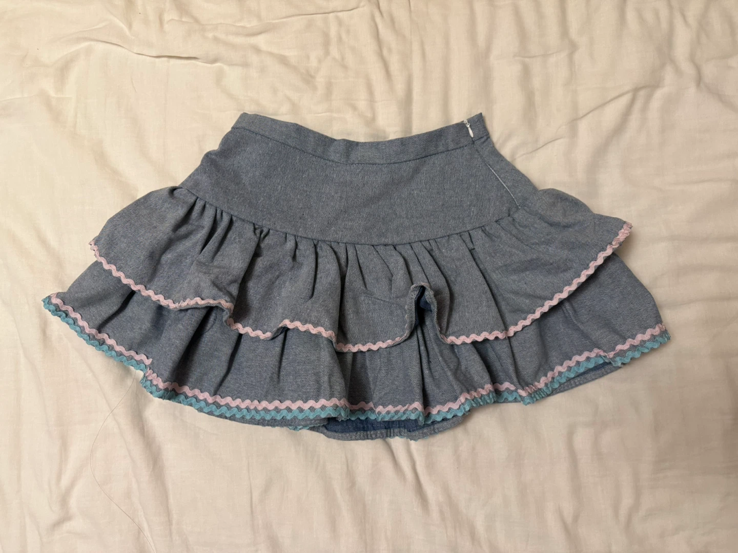Ruffle tier layer jean skirt Jfashion kawaii, American Apparel