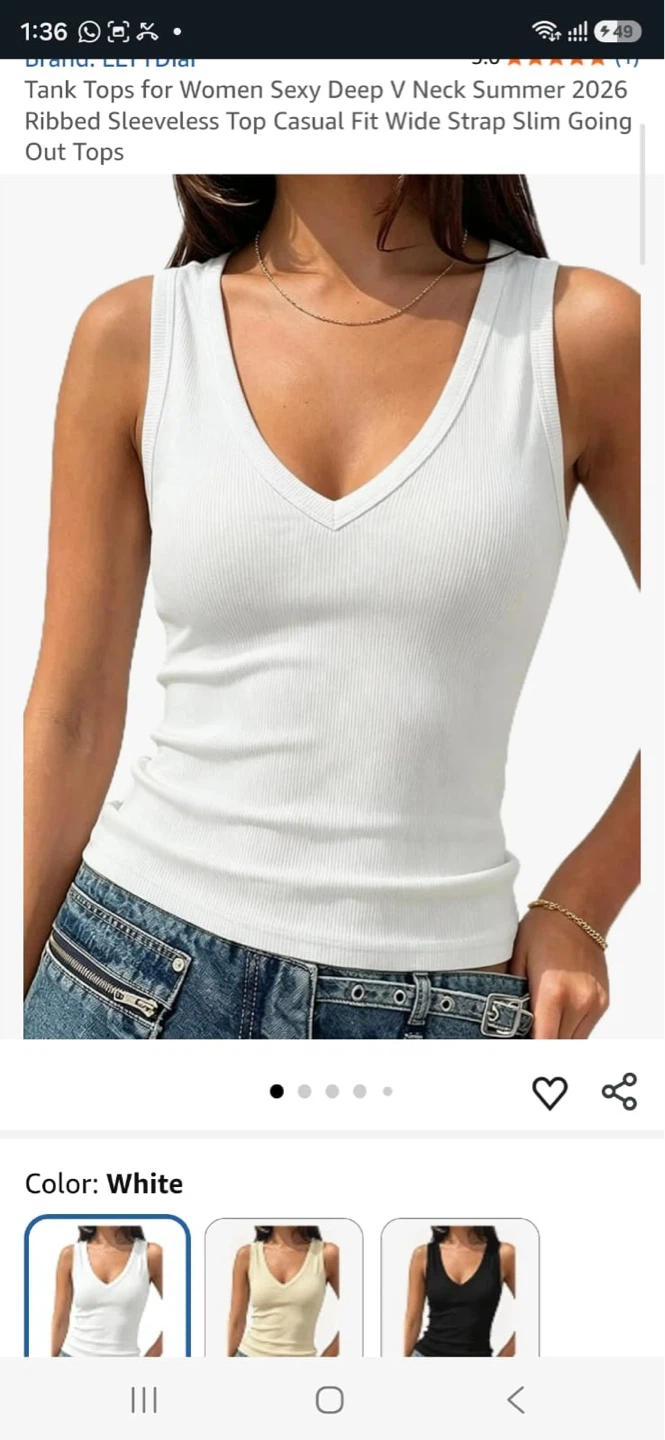 LLTTDiar Women's Ribbed V-Neck Tank Top - White