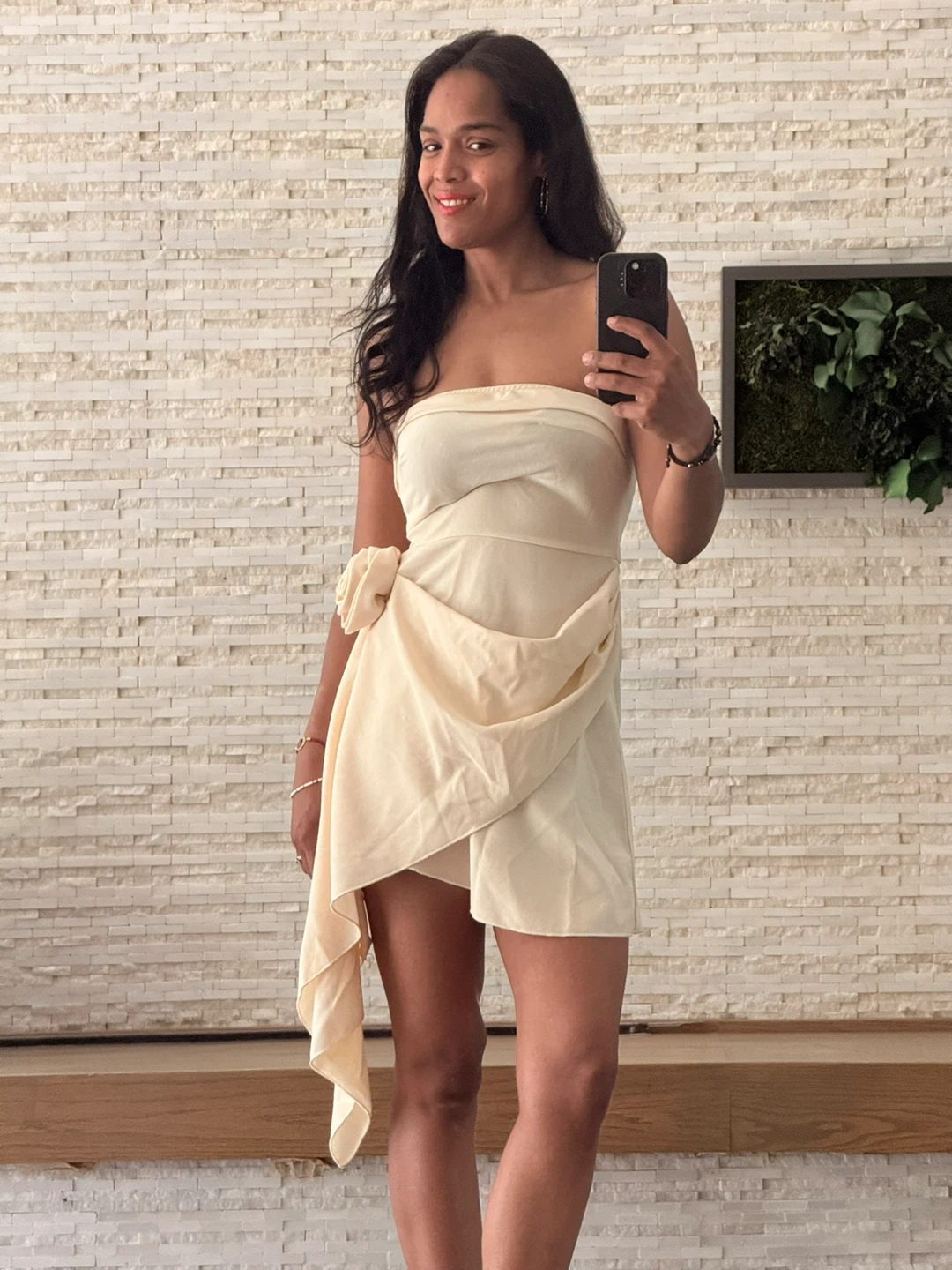 Strapless Cream Dress with Rose Detail - photo 3