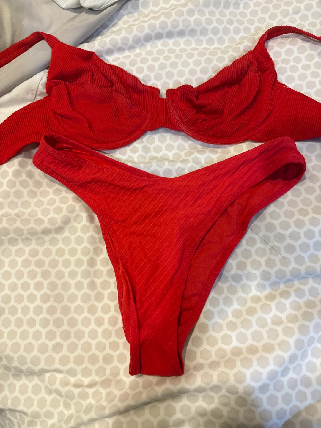 Red Ribbed Bikini Set