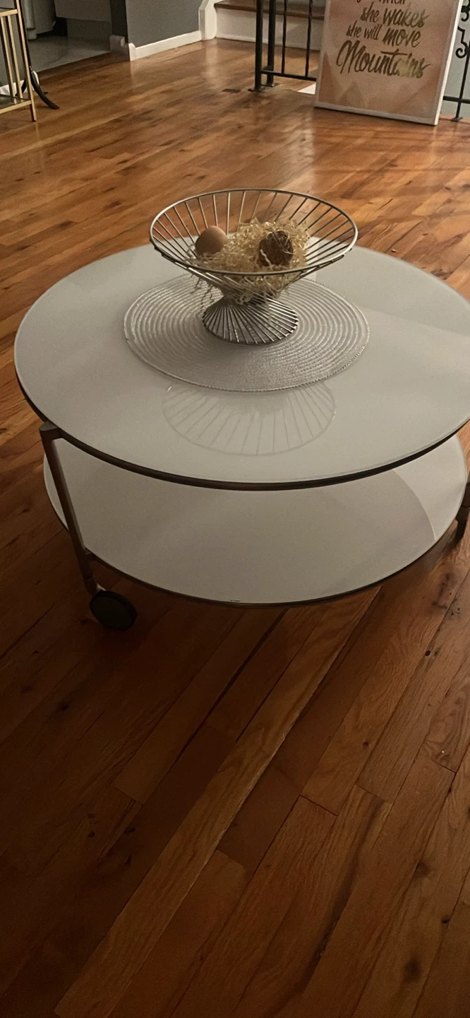 Round Coffee Table with White Top and Metal Frame