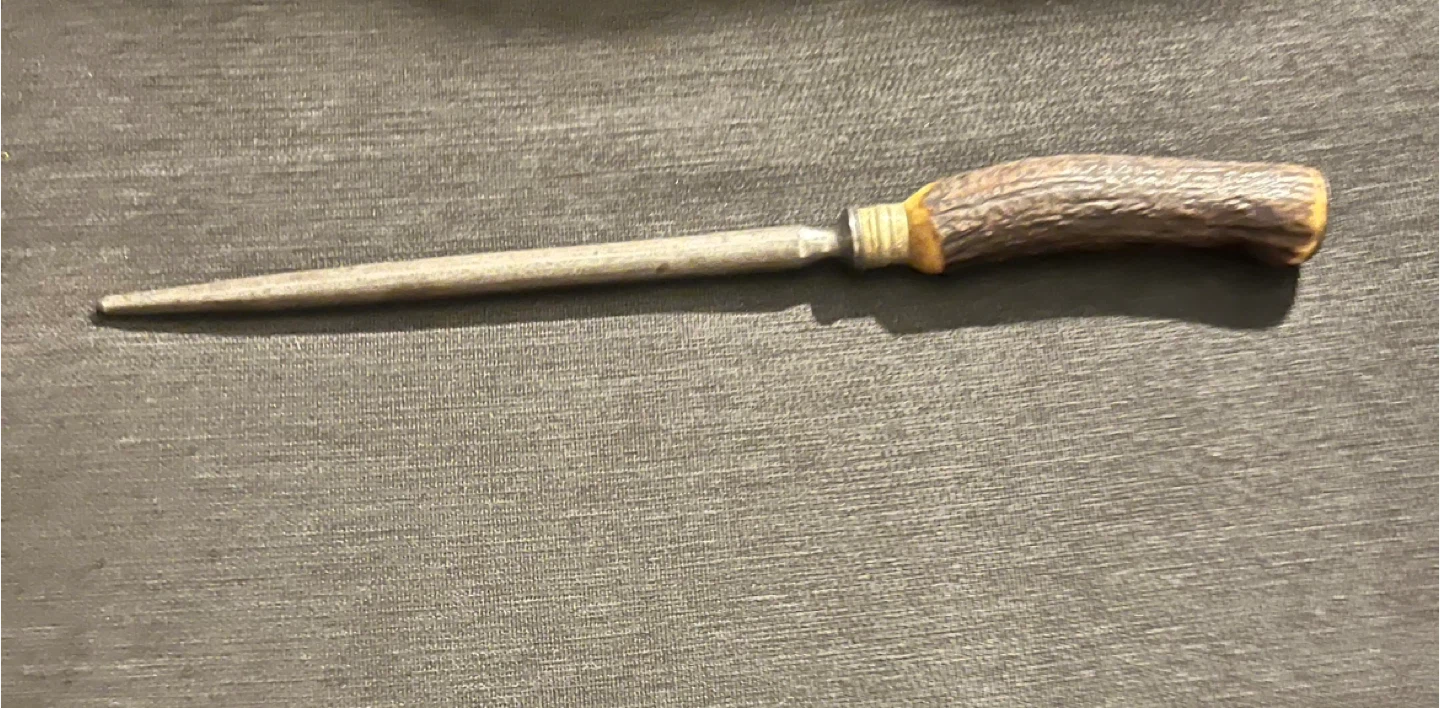 Vintage cast steel Sharpening Steel with Antler Handle