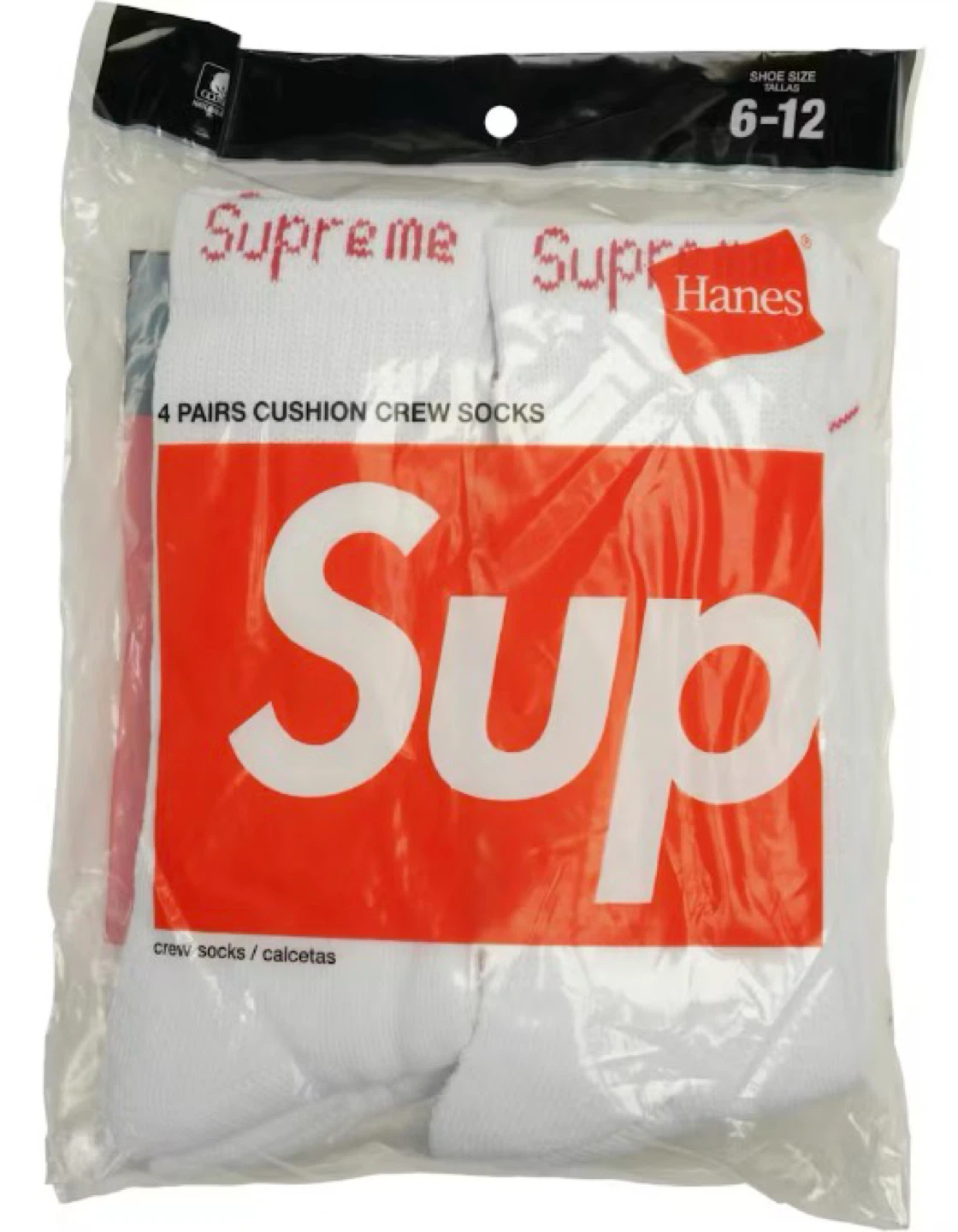Supreme x Hanes 4 Pairs Cushion Crew Socks White