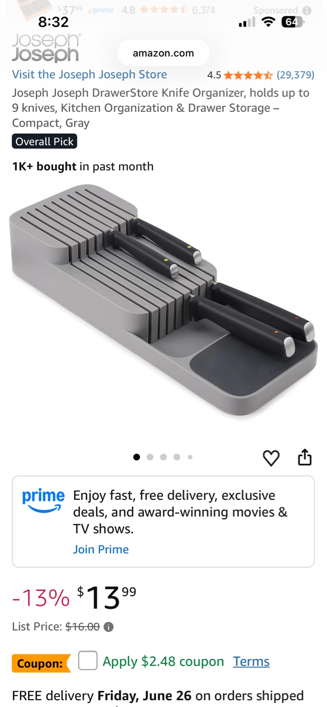 Joseph Joseph DrawerStore Compact 3-Tier Knife Organizer - Gray - photo 2