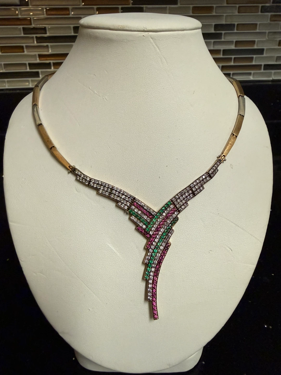 17.5” 925 sterling silver/copper stones necklace