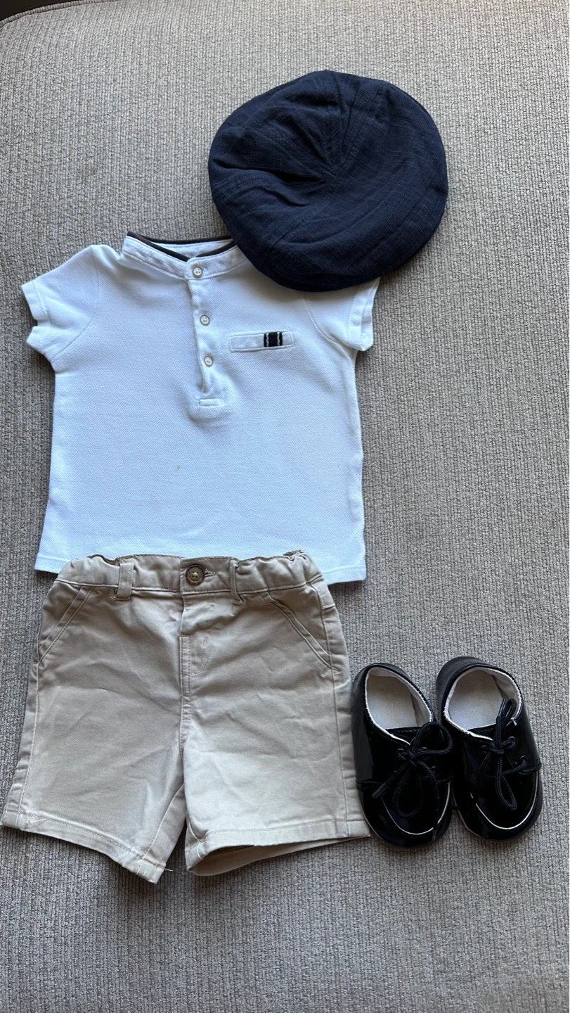 Baby Boy Outfit Set - Polo Shirt, Shorts, Shoes & Hat