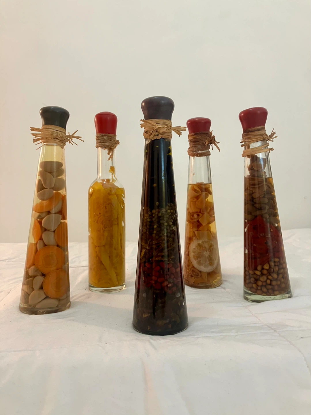 Set Of 5 Botanical Glass Kitchen Decor Bottles