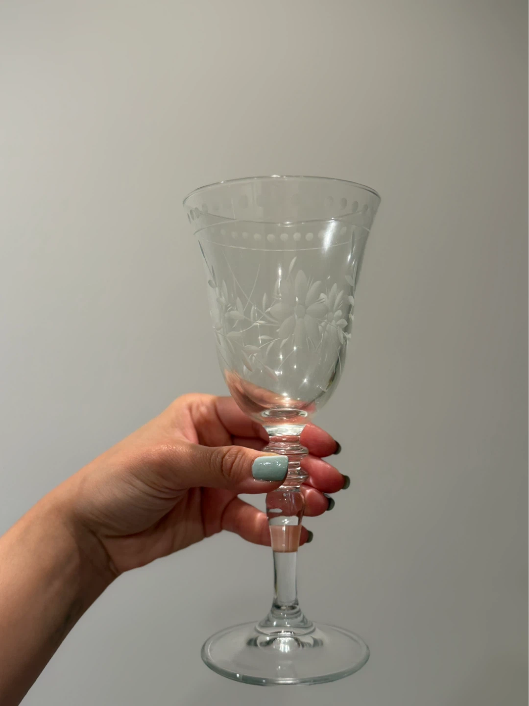Clear Etched Floral Wine Glass