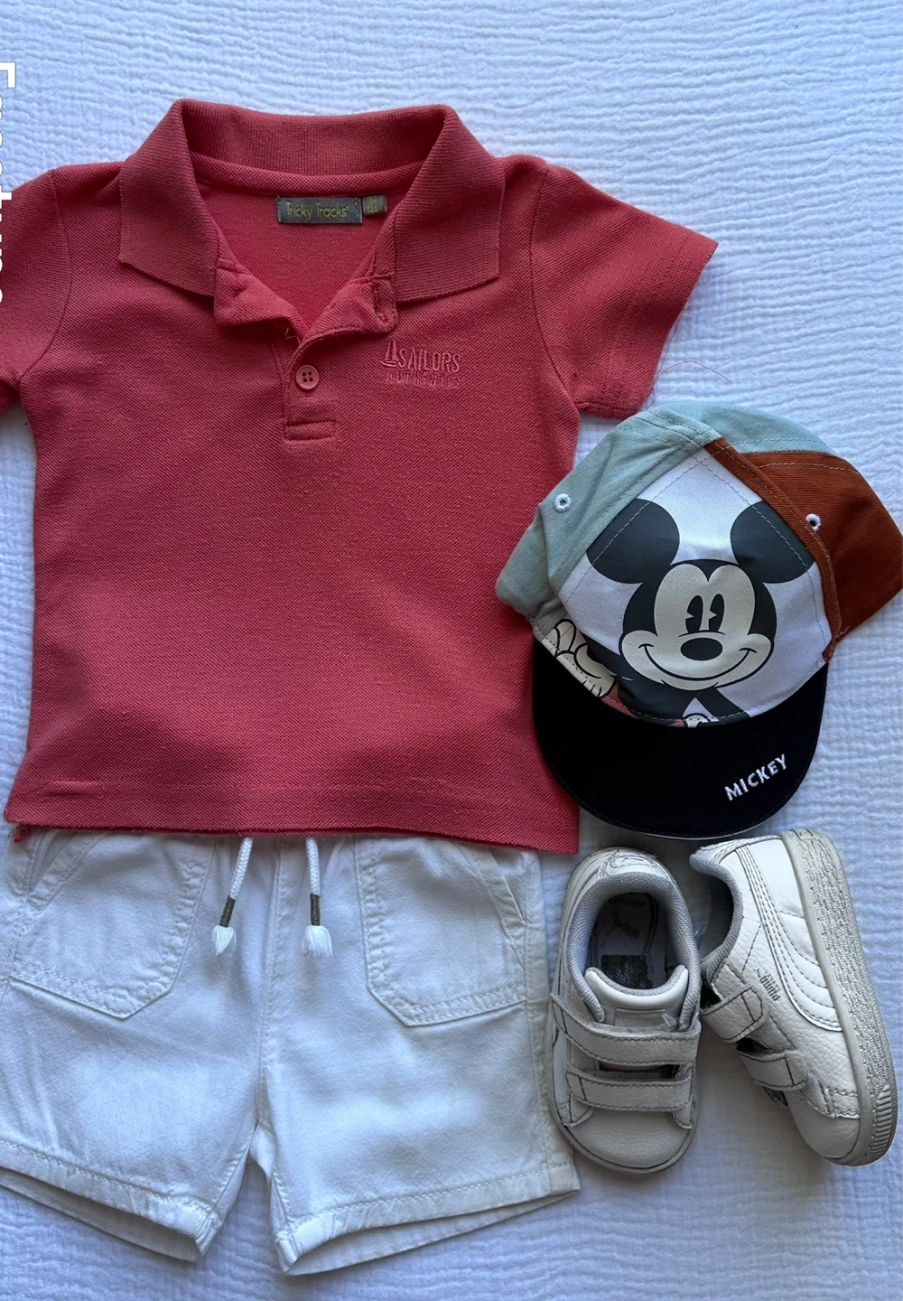 Toddler Outfit: Polo, Shorts, Mickey Hat & Puma Shoes