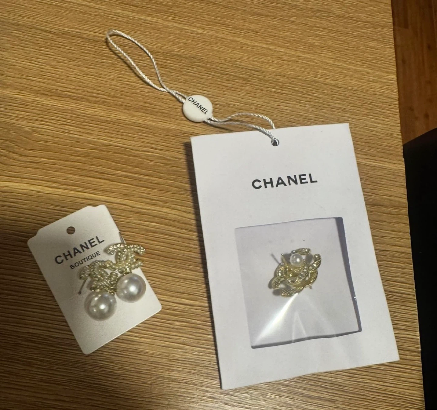 CHANEL Pearl & CC Logo Earrings and Brooch Set
