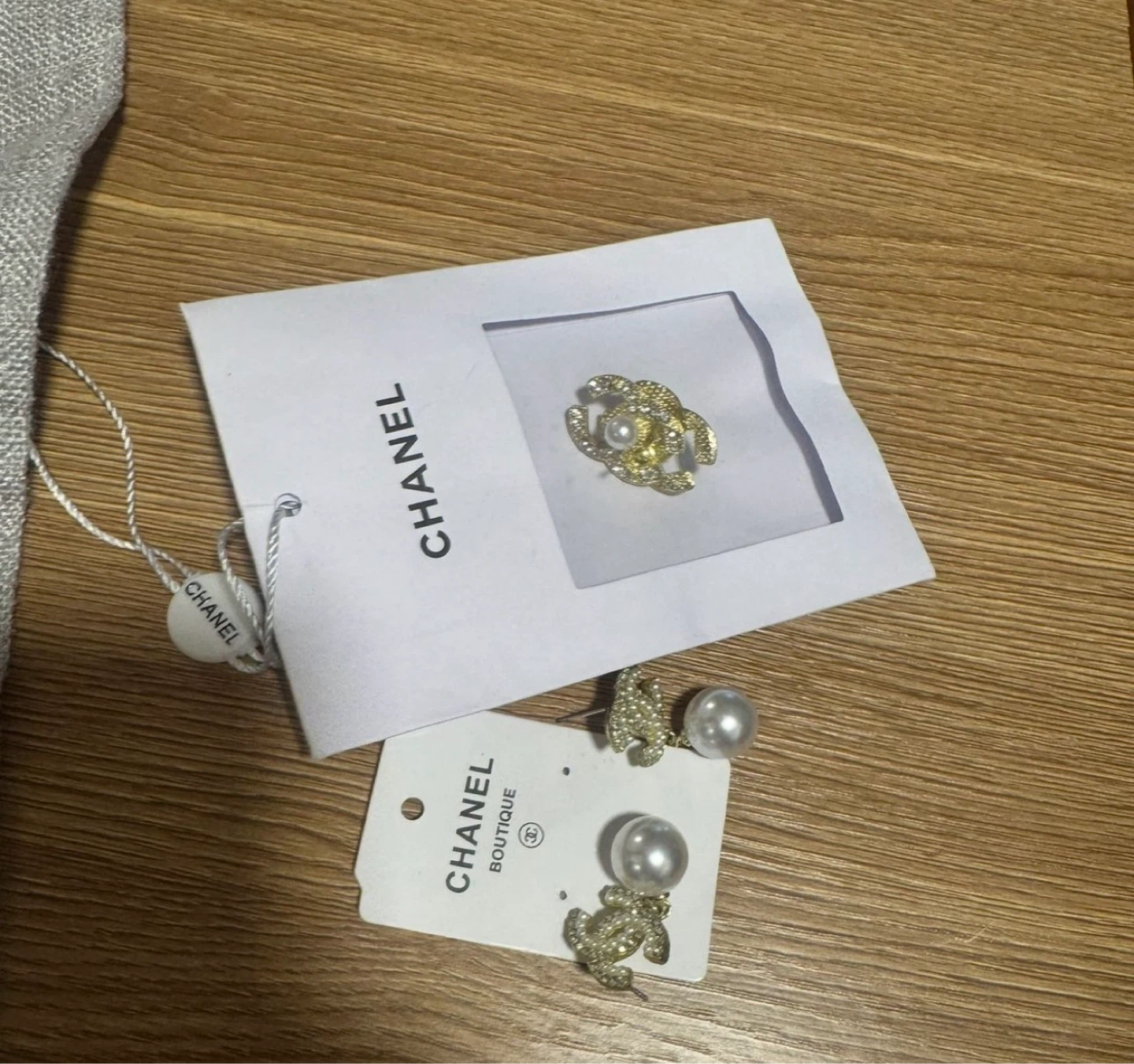 CHANEL Pearl & CC Logo Earrings and Brooch Set - photo 2