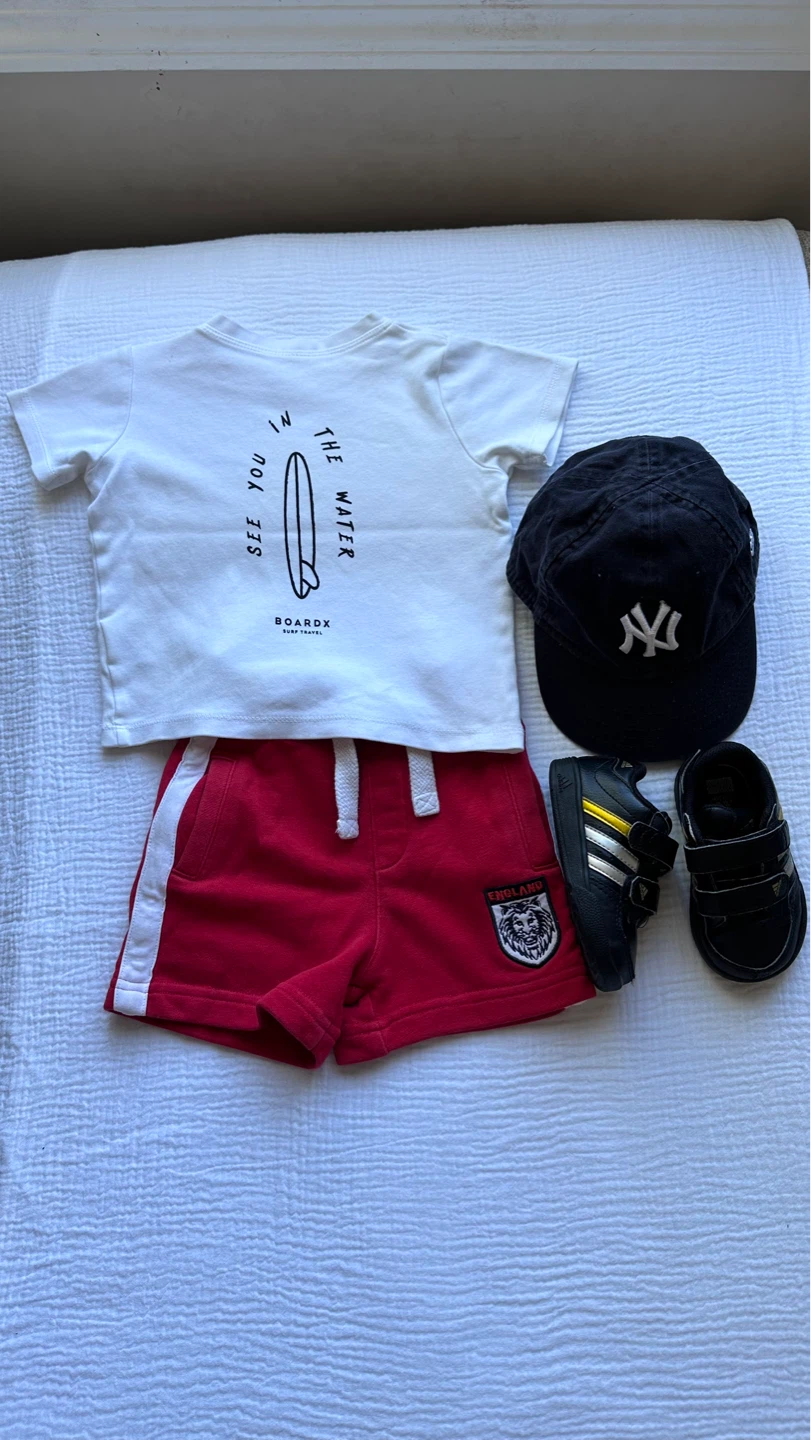 Baby Clothes - T-shirts, Shorts, NY Hat & Adidas Shoes