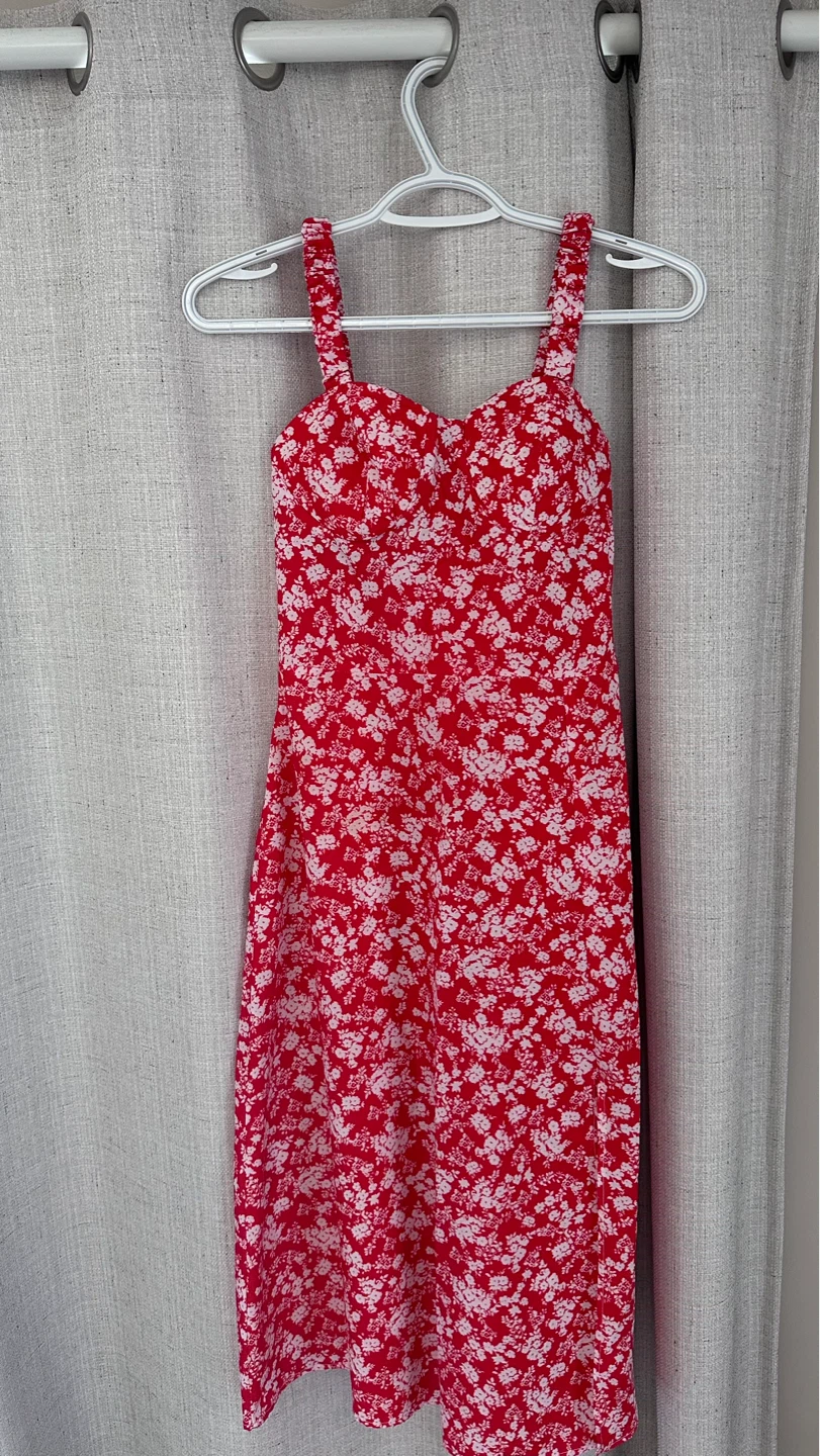 Red Floral Print Dress with Slit