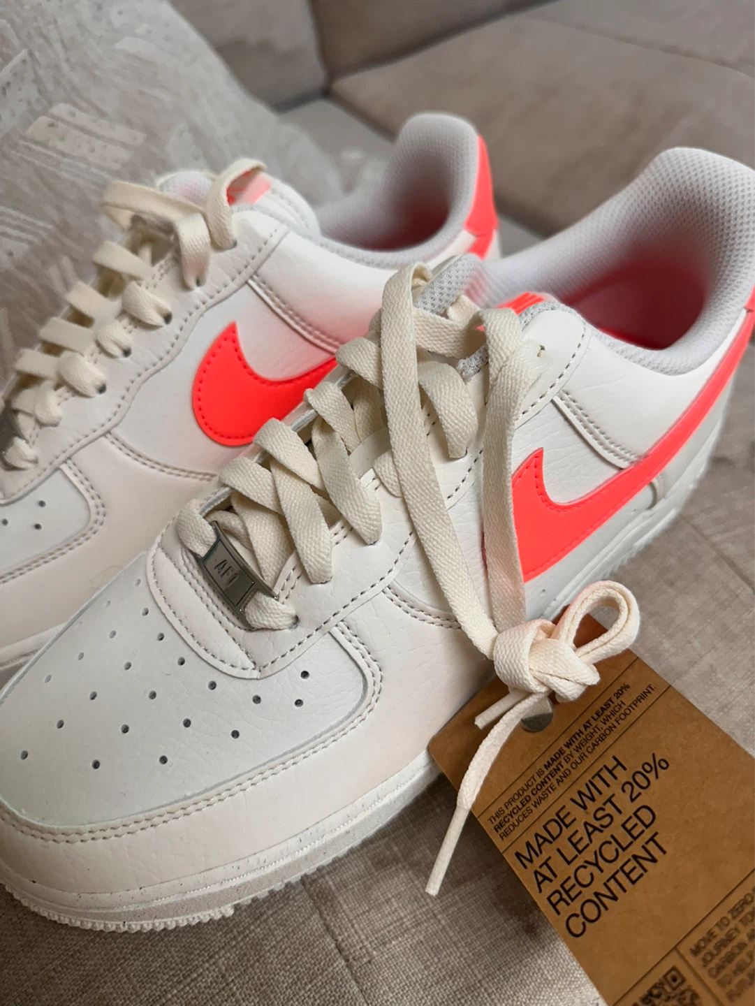 Nike Air Force 1 Shoes - White & Neon Orange - photo 3