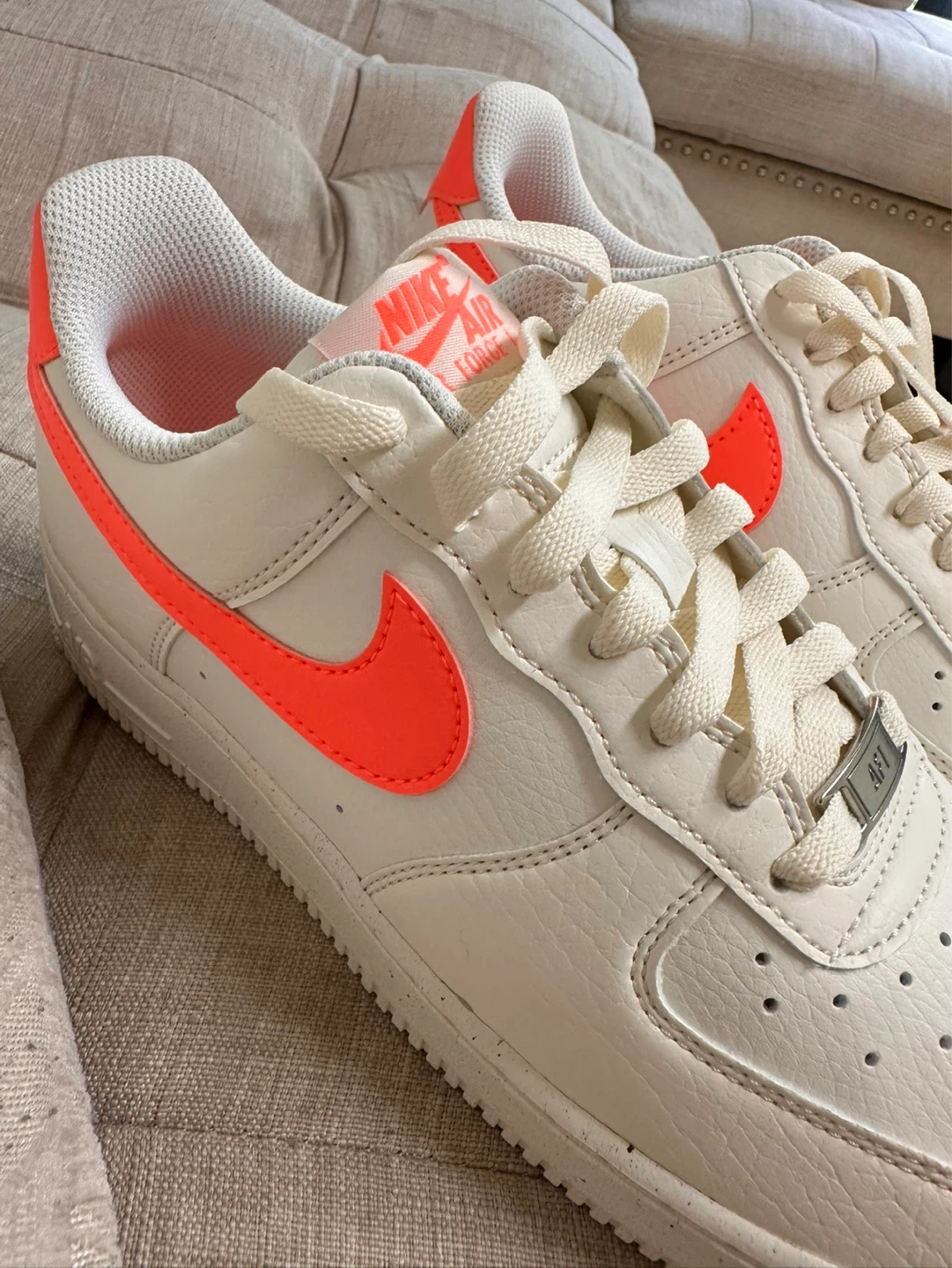 Nike Air Force 1 Shoes - White & Neon Orange - photo 2