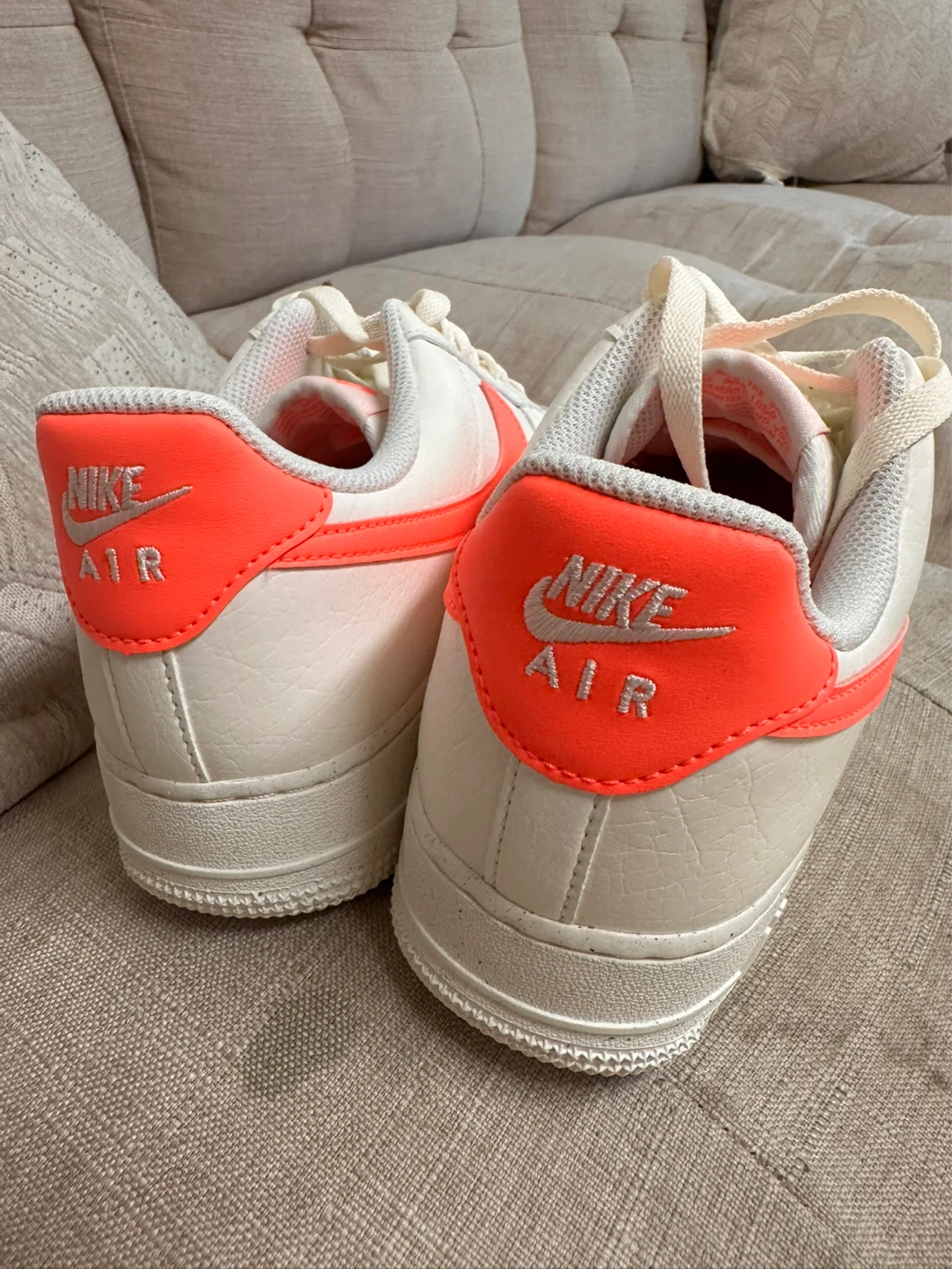 Nike Air Force 1 Shoes - White & Neon Orange