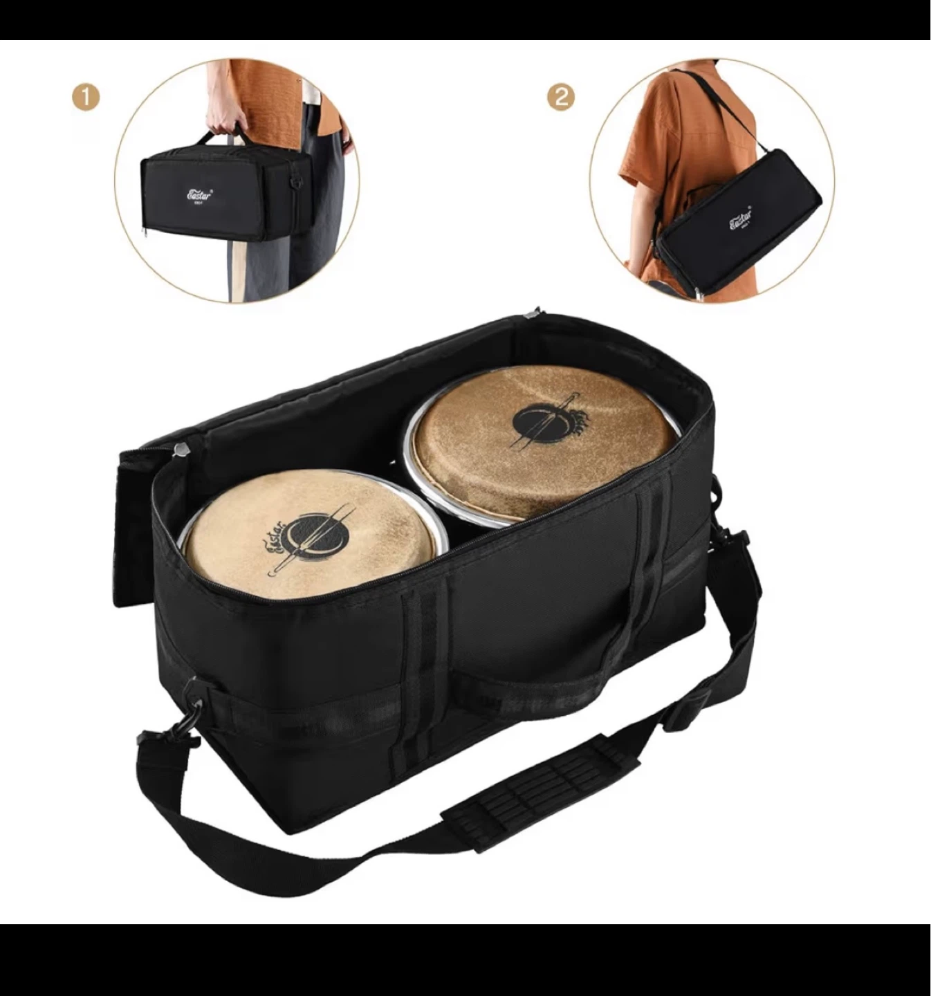 Eastar Bongo Drums with Natural Skin Heads and Carry Case - photo 2