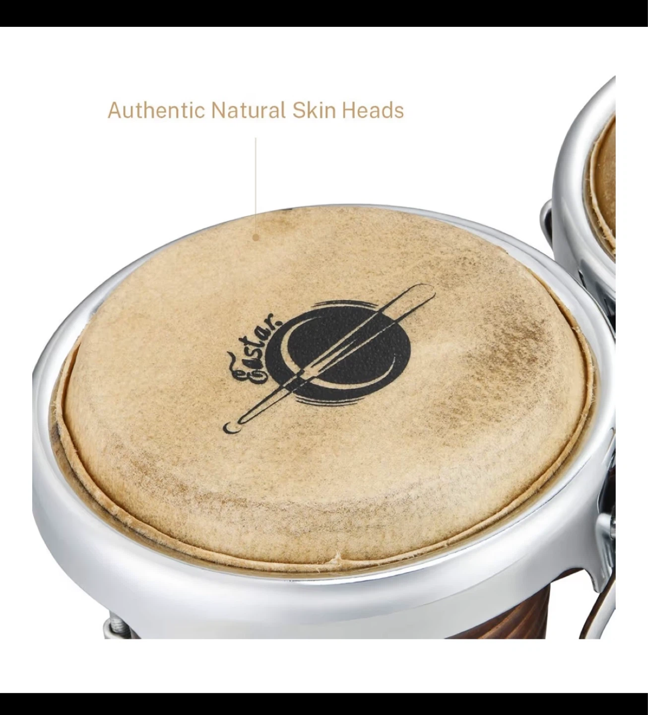 Eastar Bongo Drums with Natural Skin Heads and Carry Case - photo 4