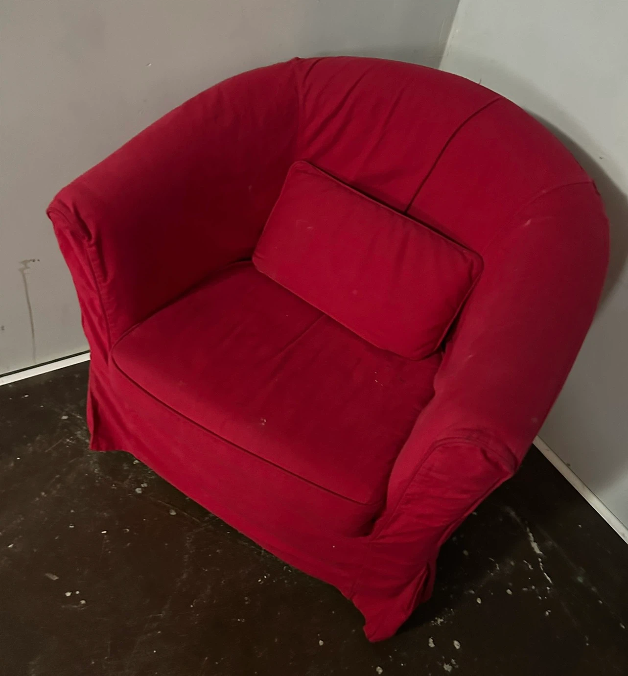 Red armchair with cushion