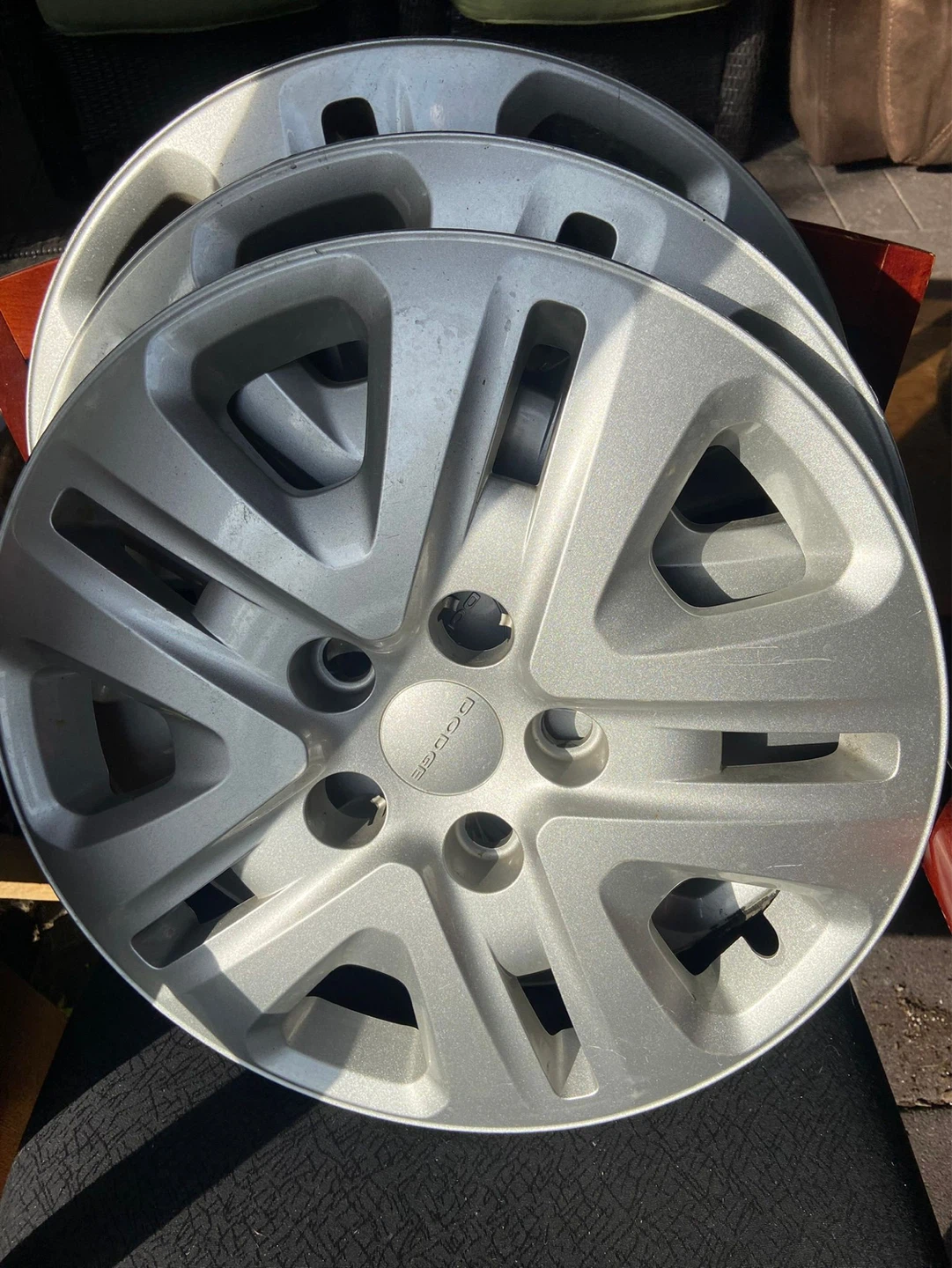Set of 4 Silver Dodge Hubcaps