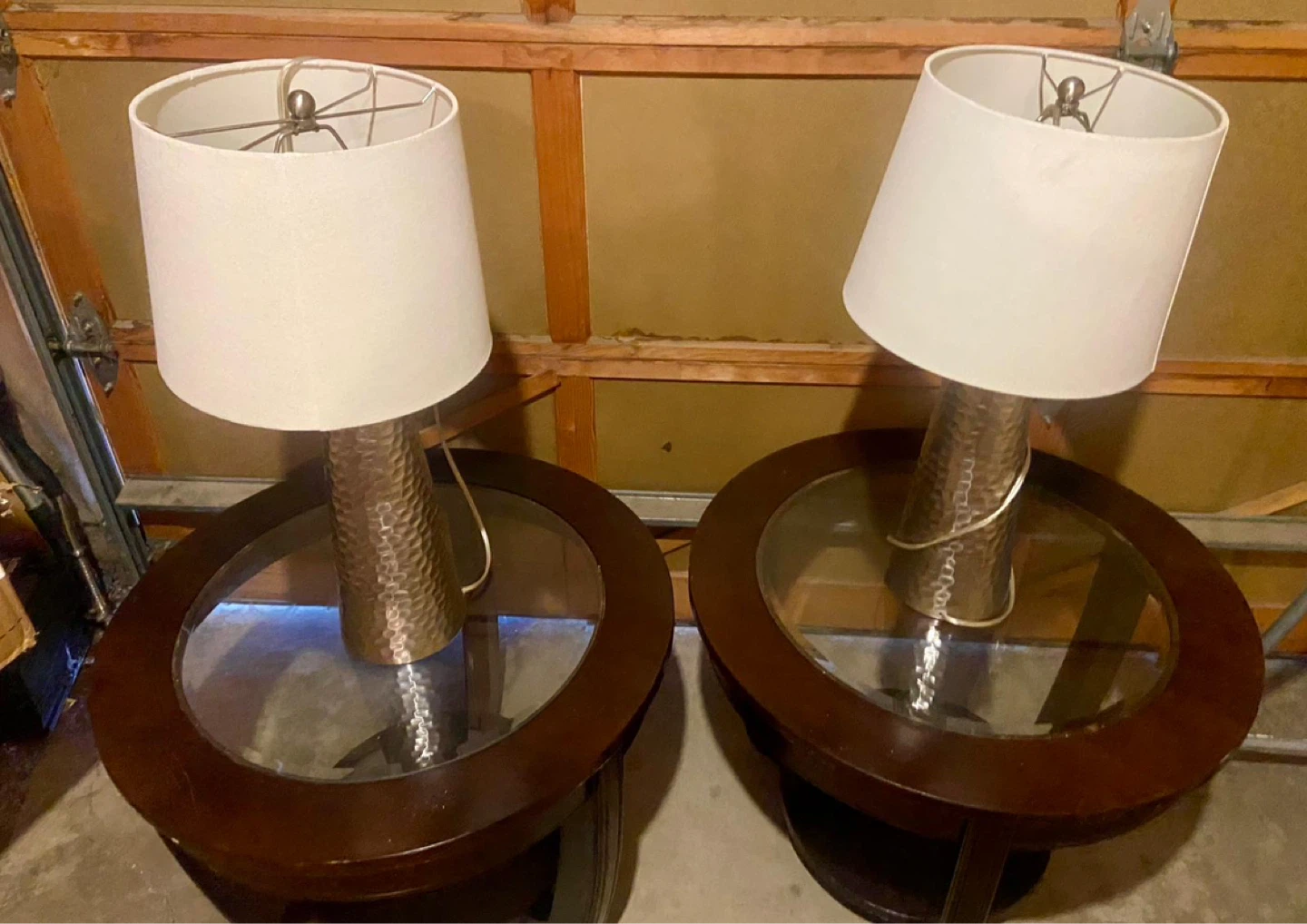 Set of 2 Hammered Metal Table Lamps with White Shades