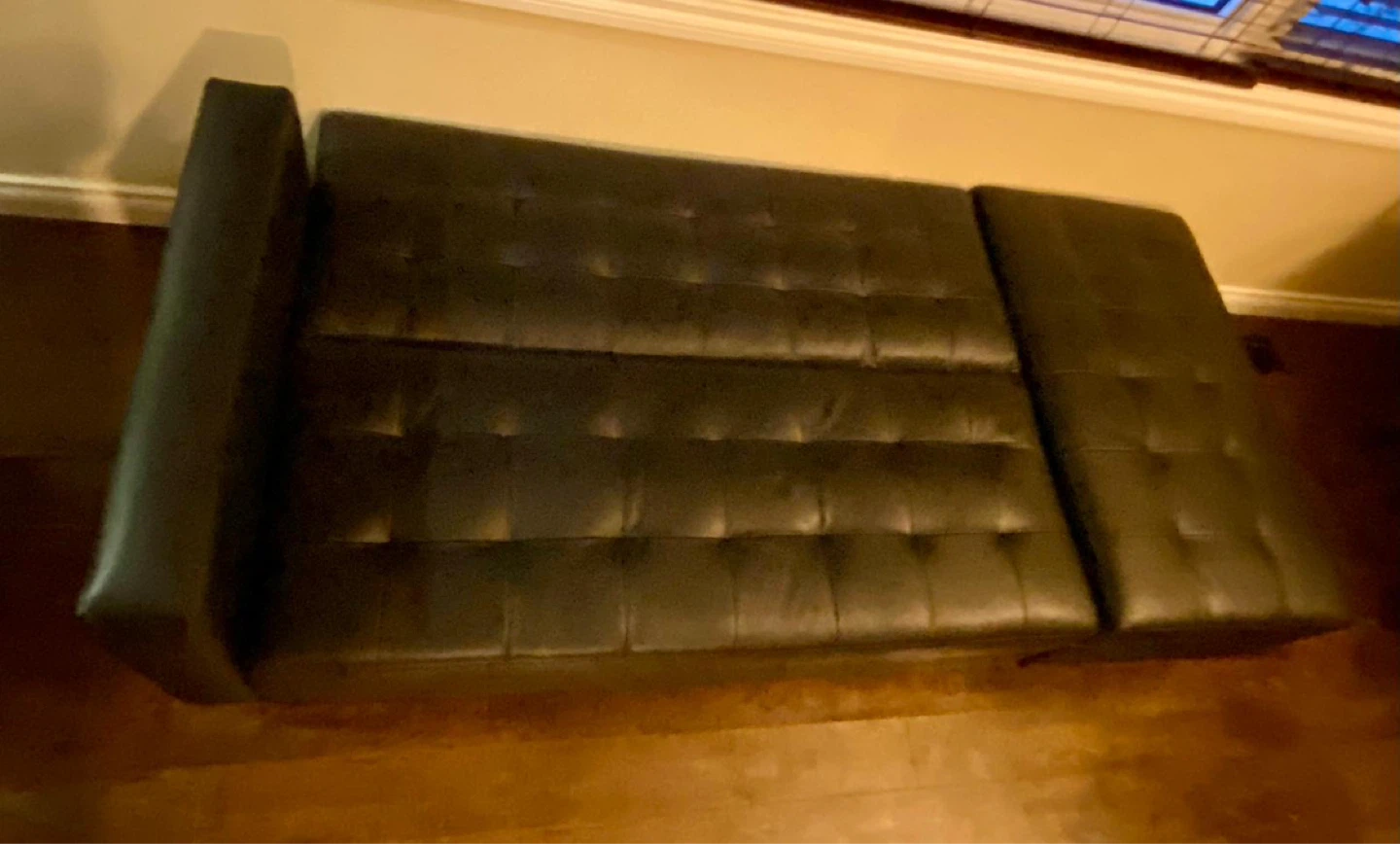 Black Faux Leather Futon Sofa with Storage Ottoman - photo 2