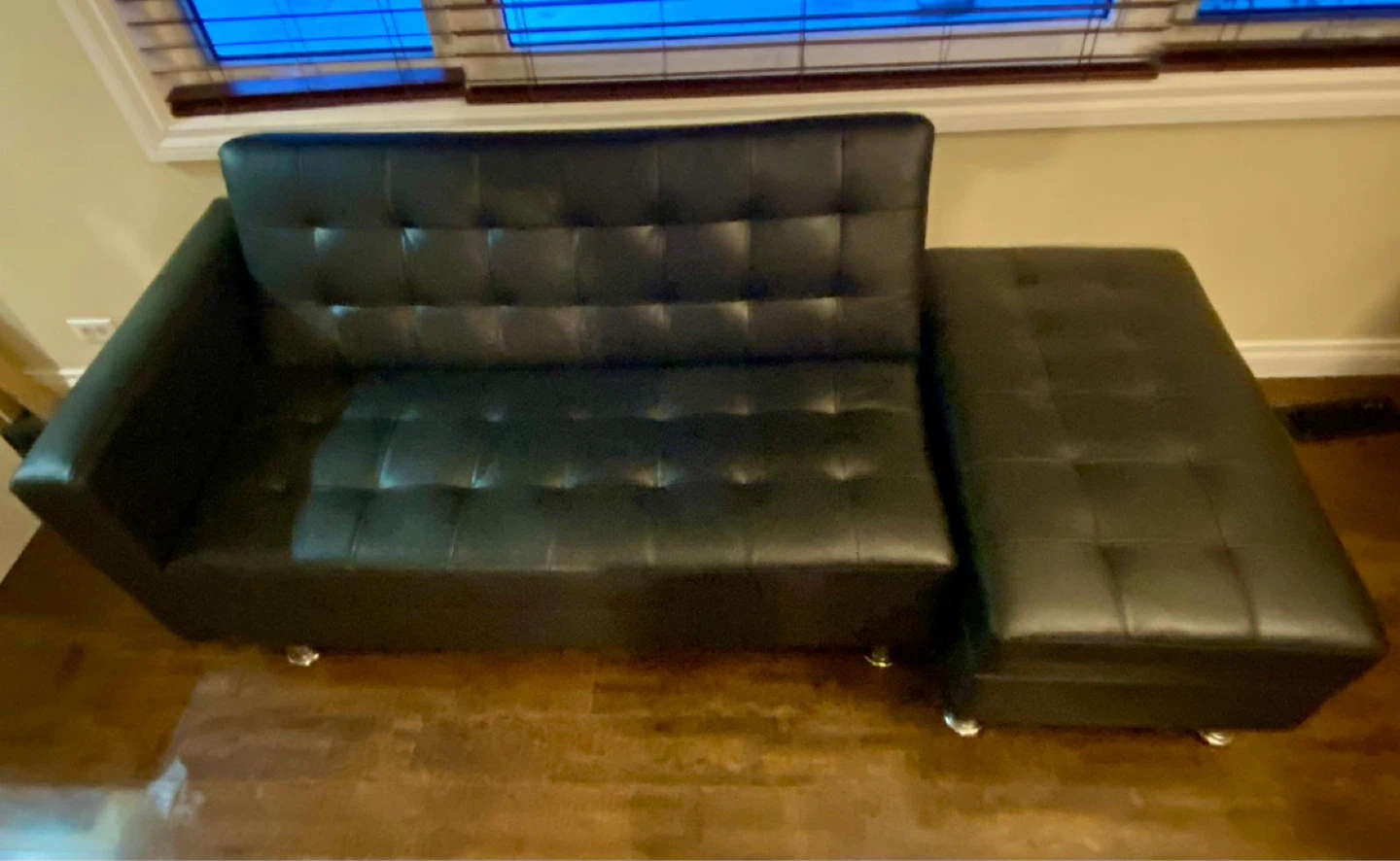 Black Faux Leather Futon Sofa with Storage Ottoman - photo 3