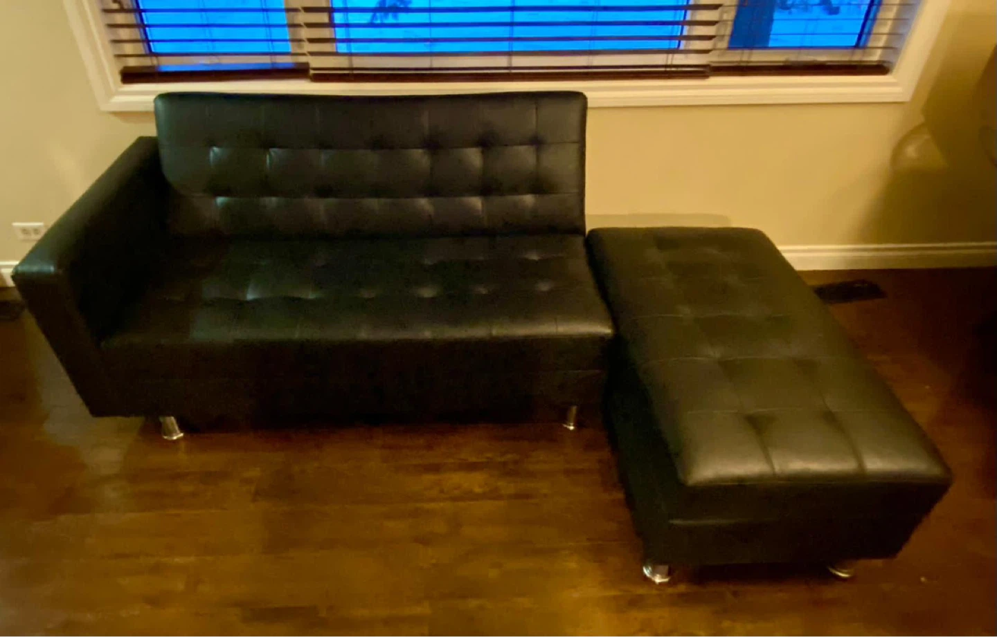 Black Faux Leather Futon Sofa with Storage Ottoman - photo 5