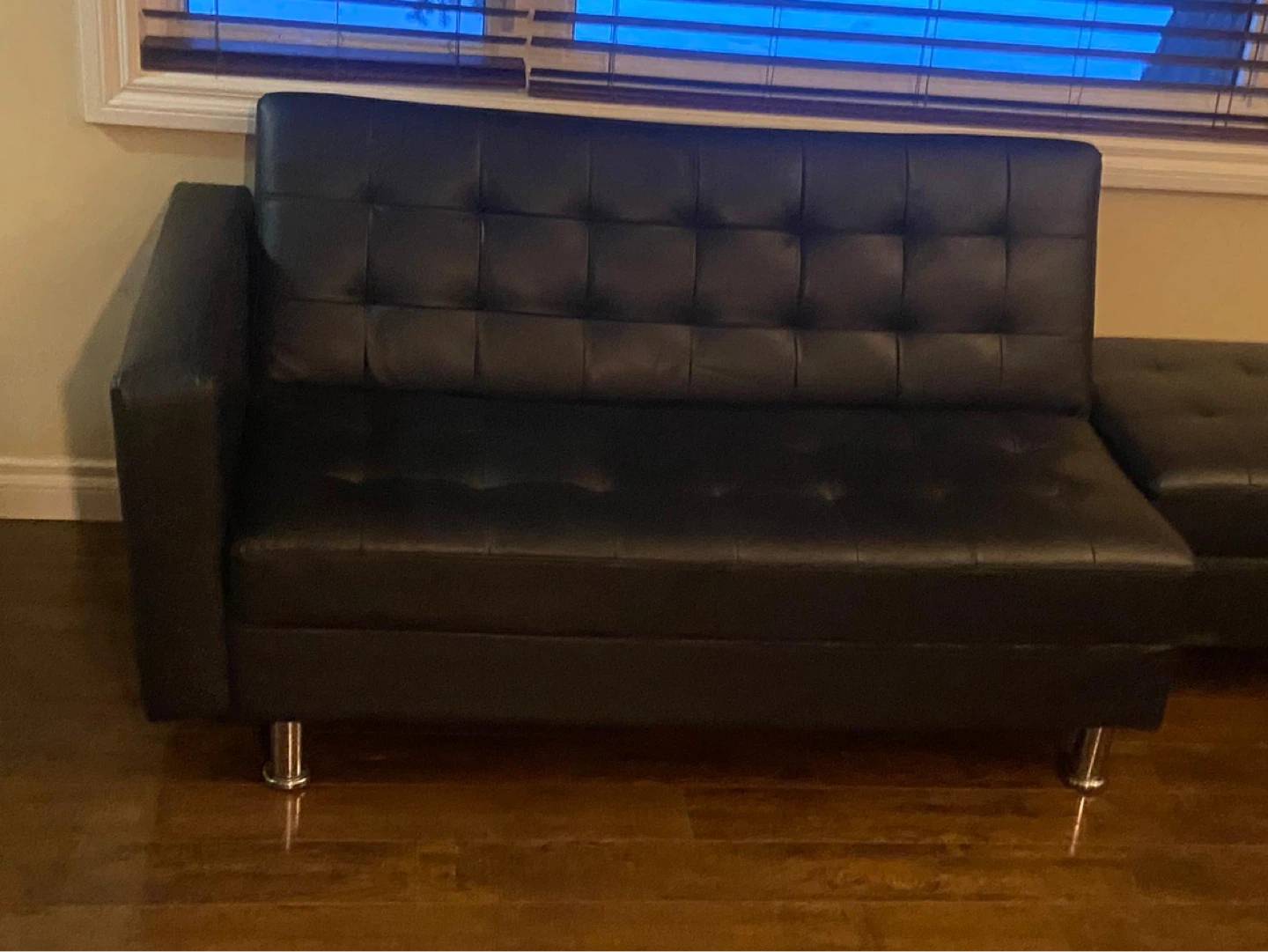 Black Faux Leather Futon Sofa with Storage Ottoman - photo 4