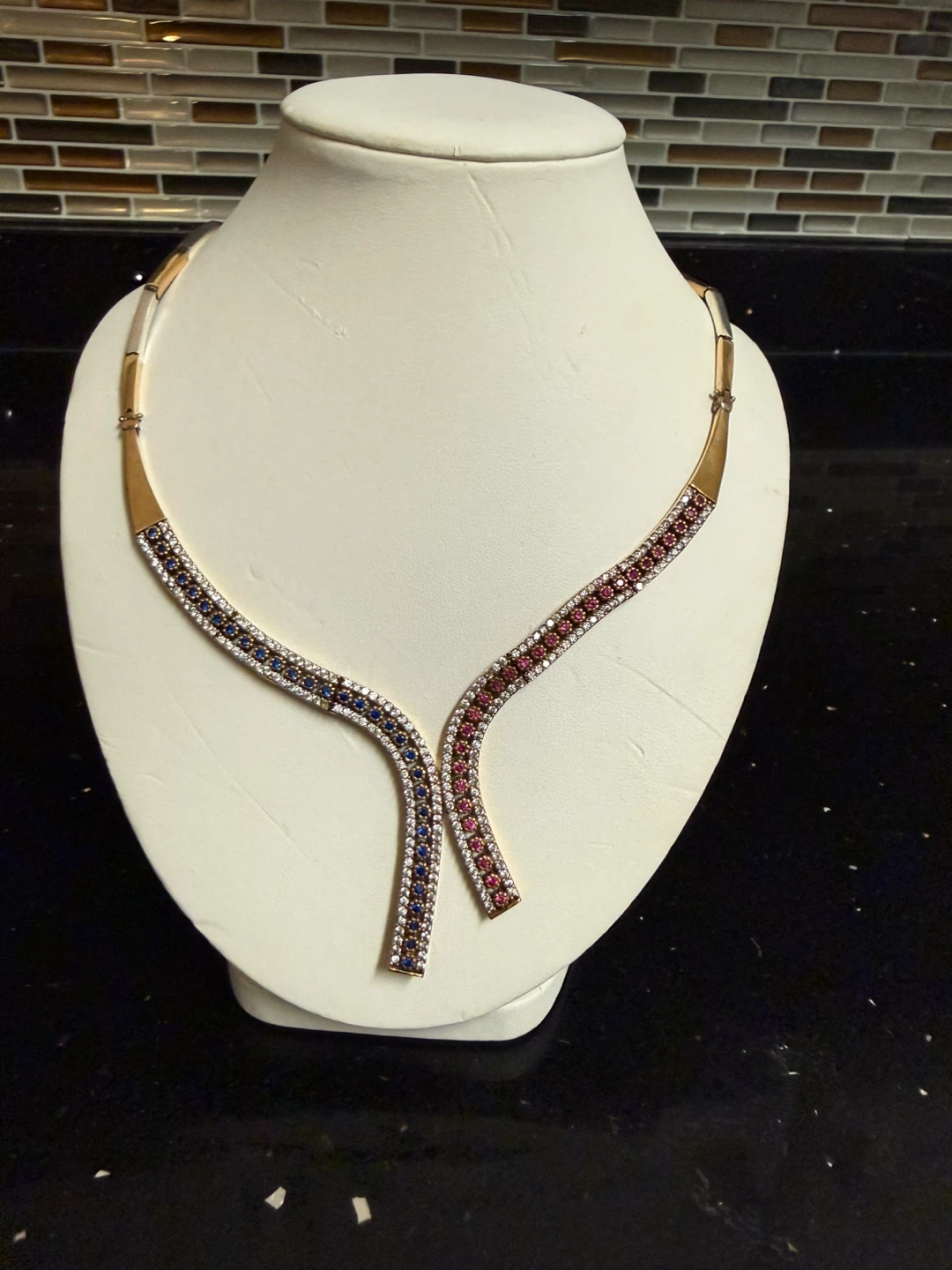 925/ Copper 18” Necklace with Blue and Red Stones