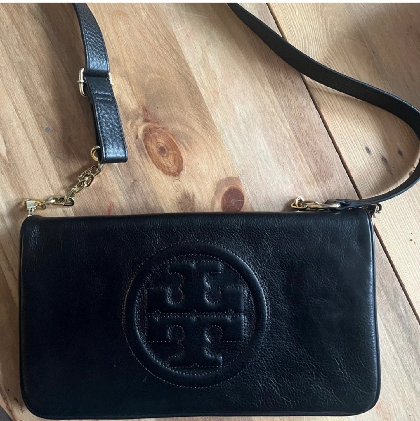 Tory Burch Black Leather Purse with Chain
