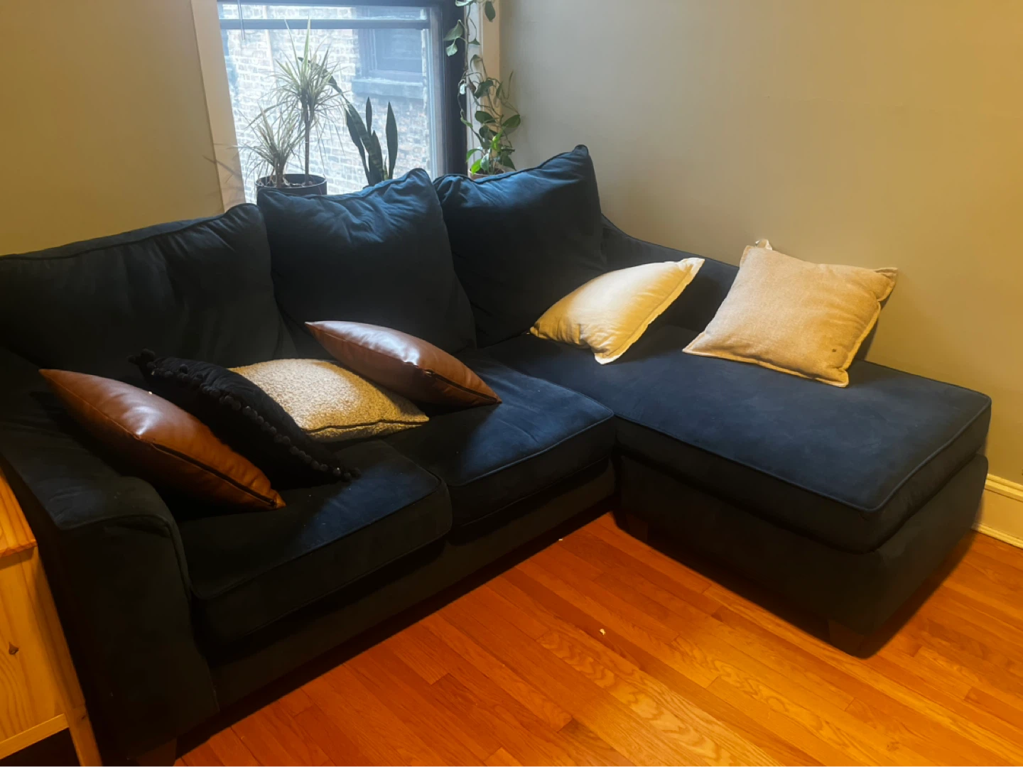 Blue sectional chaise sofa