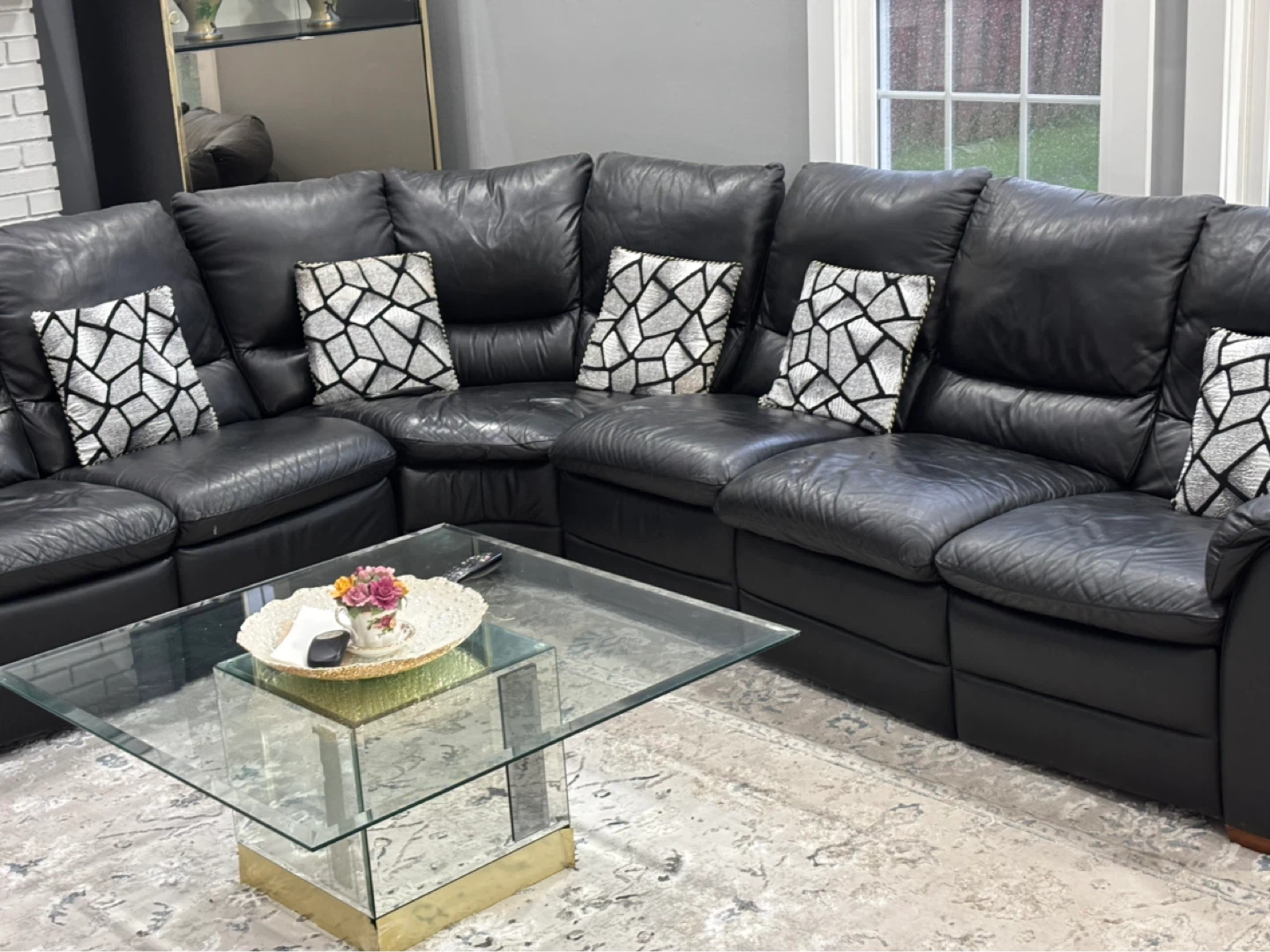 Black Leather Sectional Sofa with Recliners - photo 3