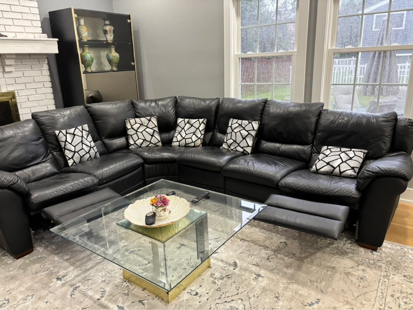 Black Leather Sectional Sofa with Recliners - photo 2