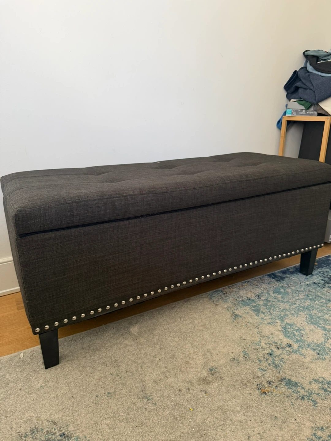 Charcoal gray ottoman bench with storage