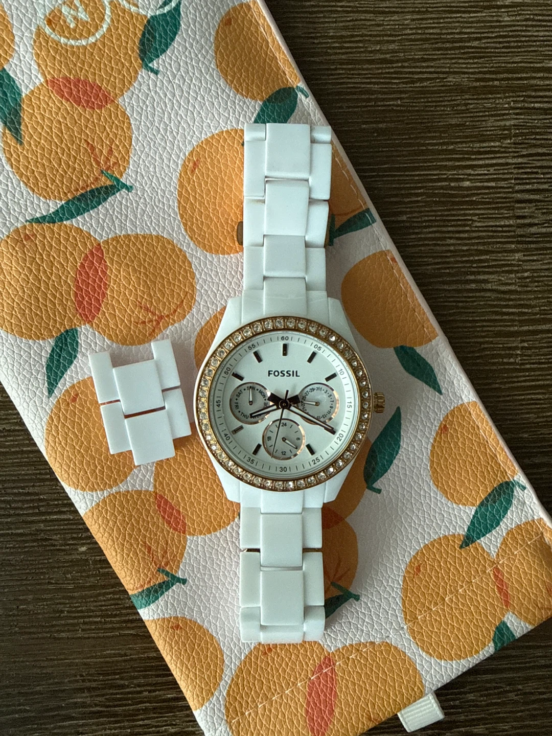 Fossil White Ceramic Watch with Rose Gold Accent