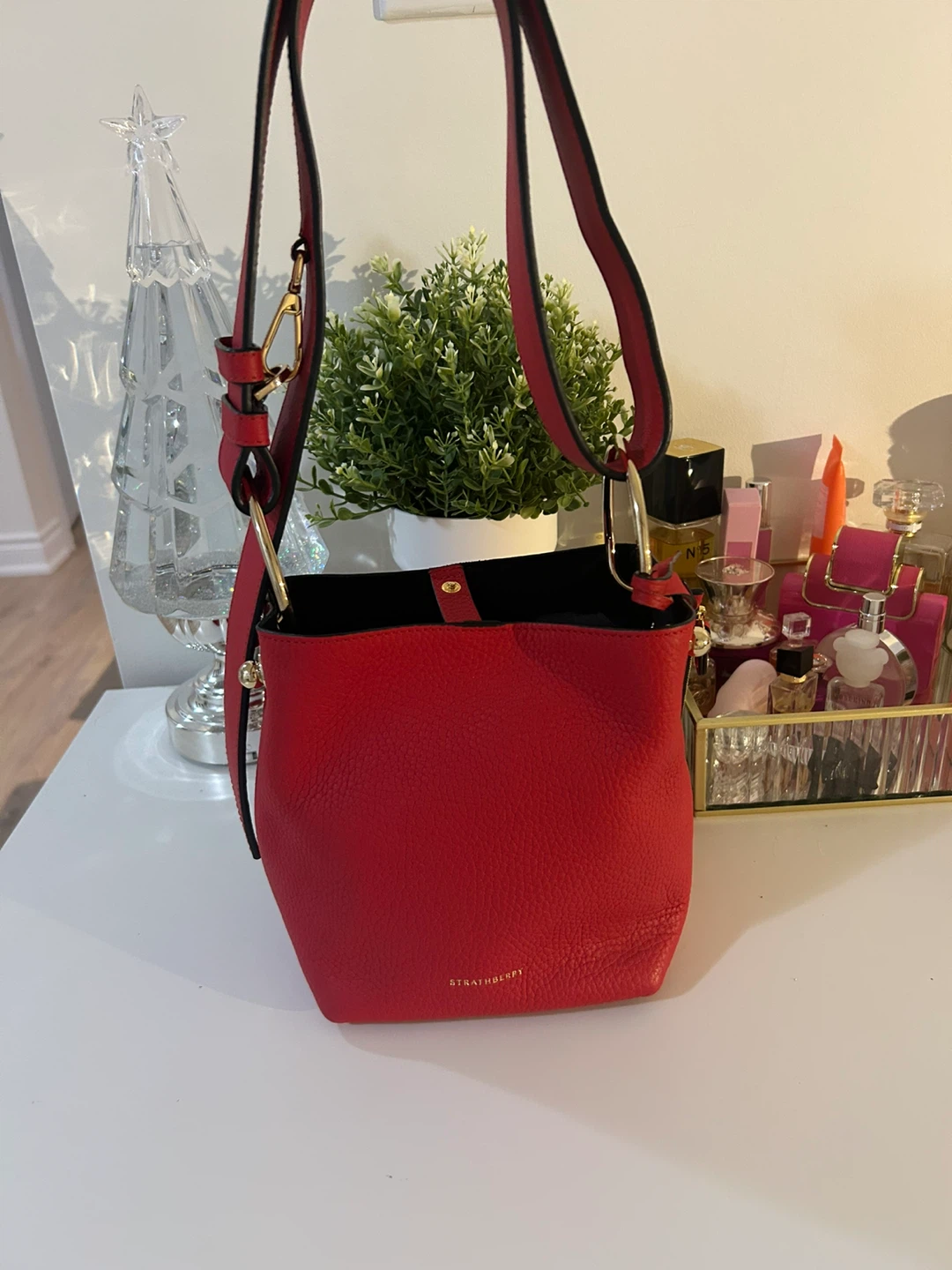 STRATHBERRY Red Leather Bucket Bag with Pouch - photo 2
